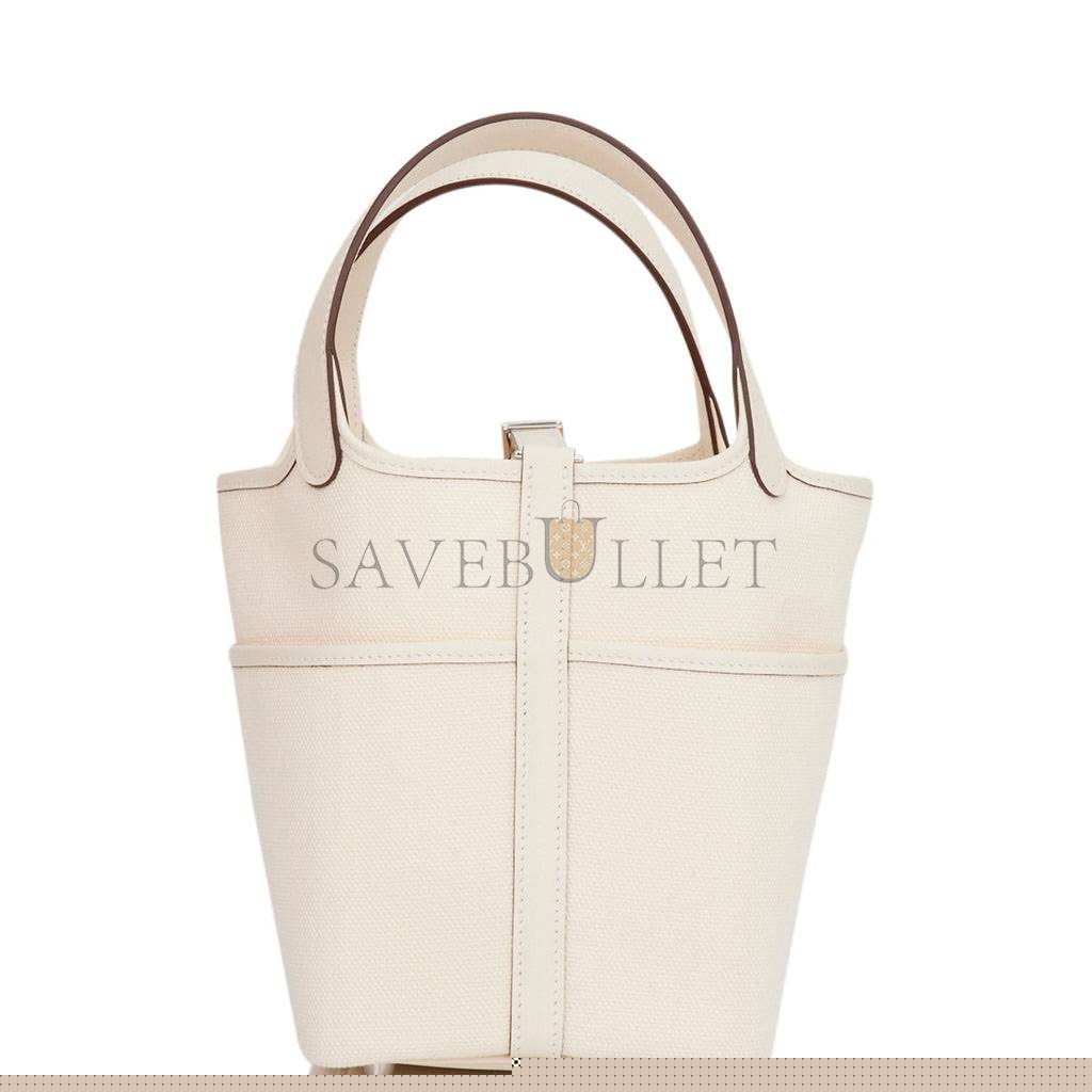 H**mes picotin cargo 18 nata swift and toile canvas palladium hardware (18*13*18cm)