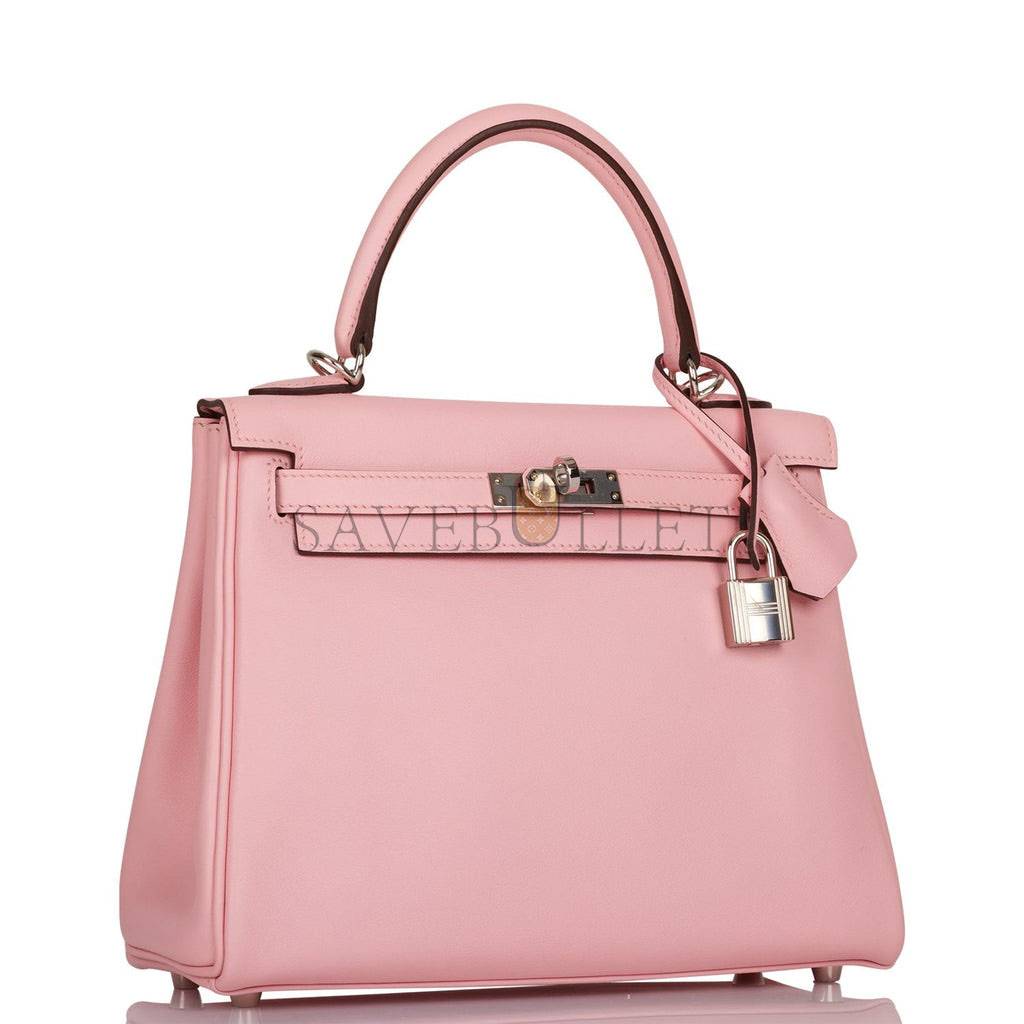 H**mes kelly retourne 25 rose sakura swift palladium hardware handmade (25*17*7cm)
