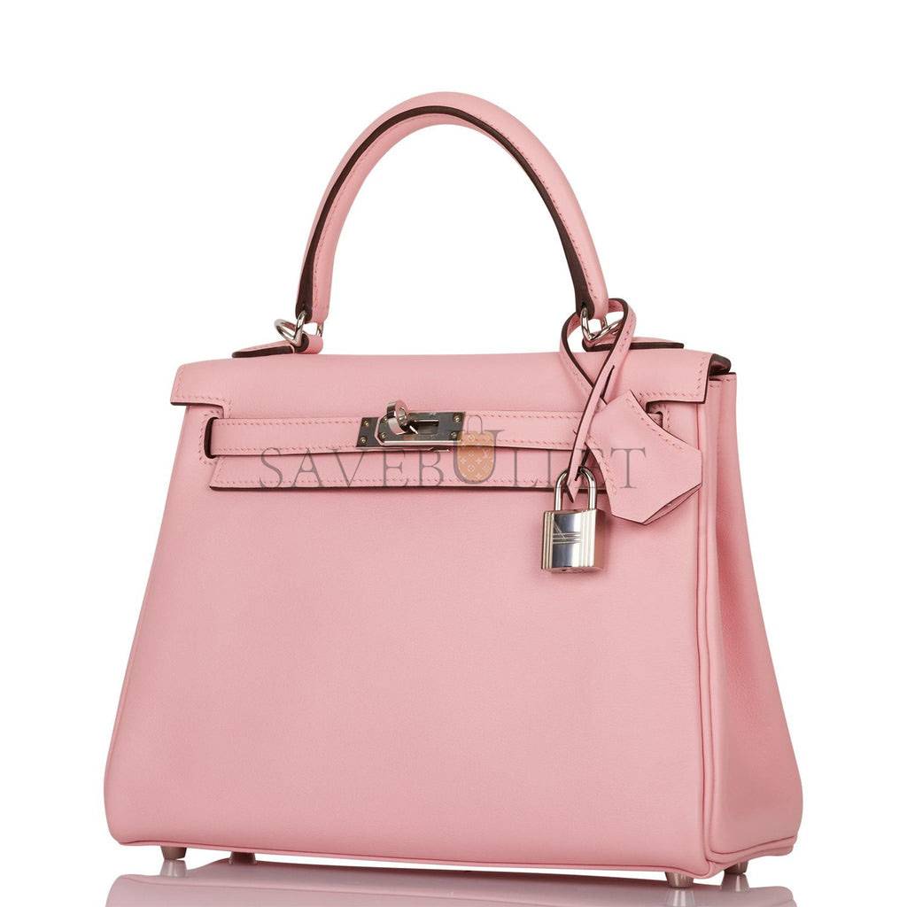 H**mes kelly retourne 25 rose sakura swift palladium hardware handmade (25*17*7cm)