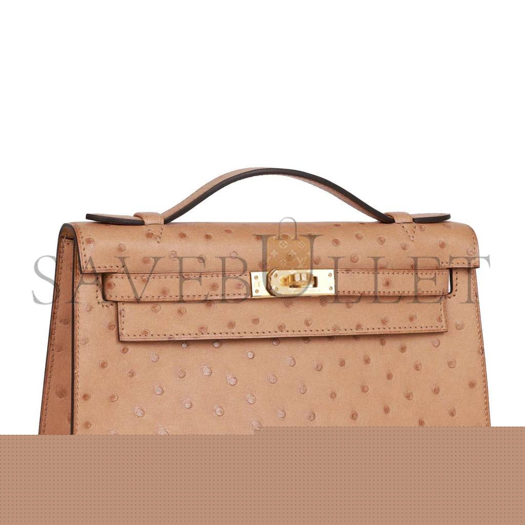 H**mes kelly pochette chai ostrich gold hardware (22*12*13cm)