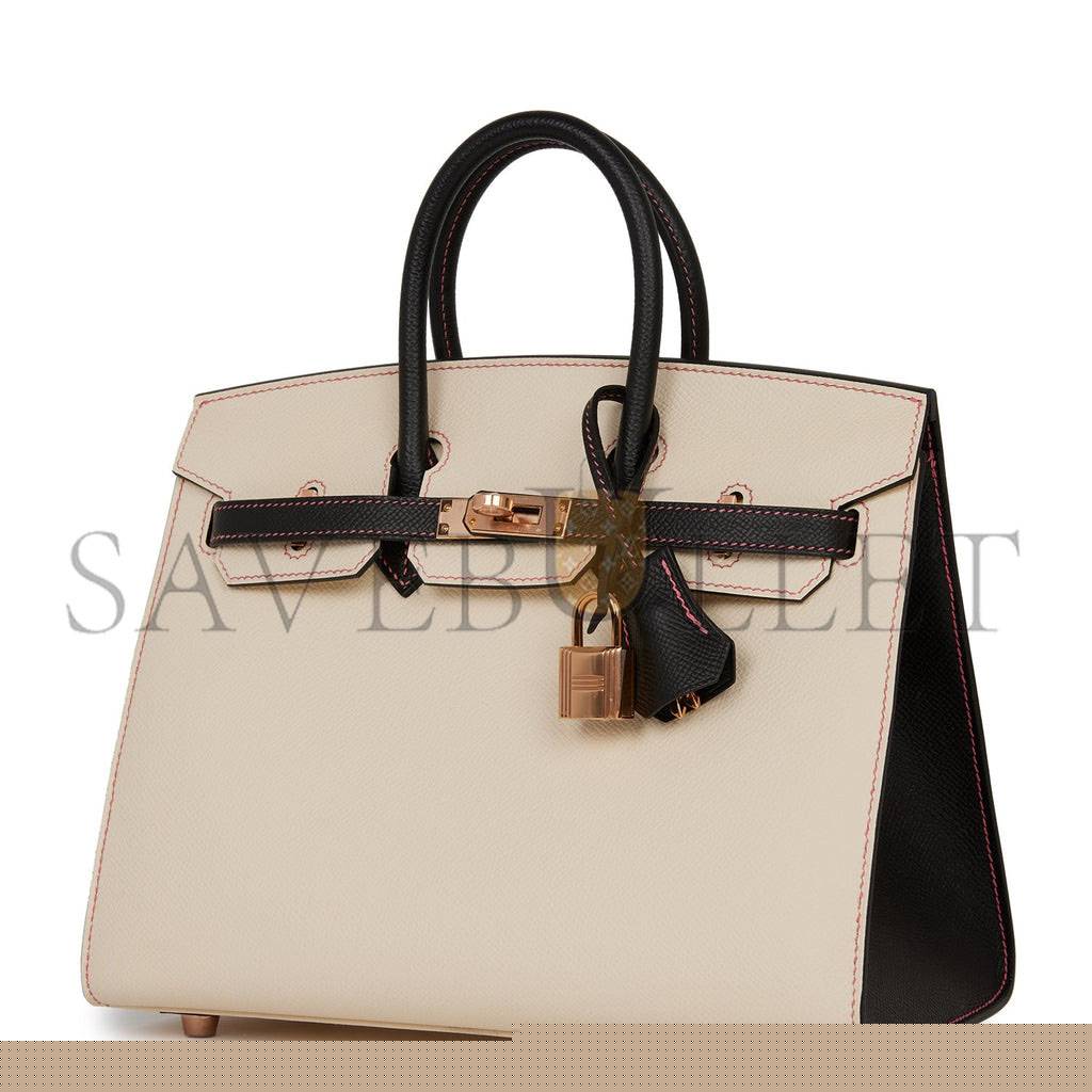 H**mes special order (hss) birkin sellier 25 nata and black epsom rose gold hardware (25cm)