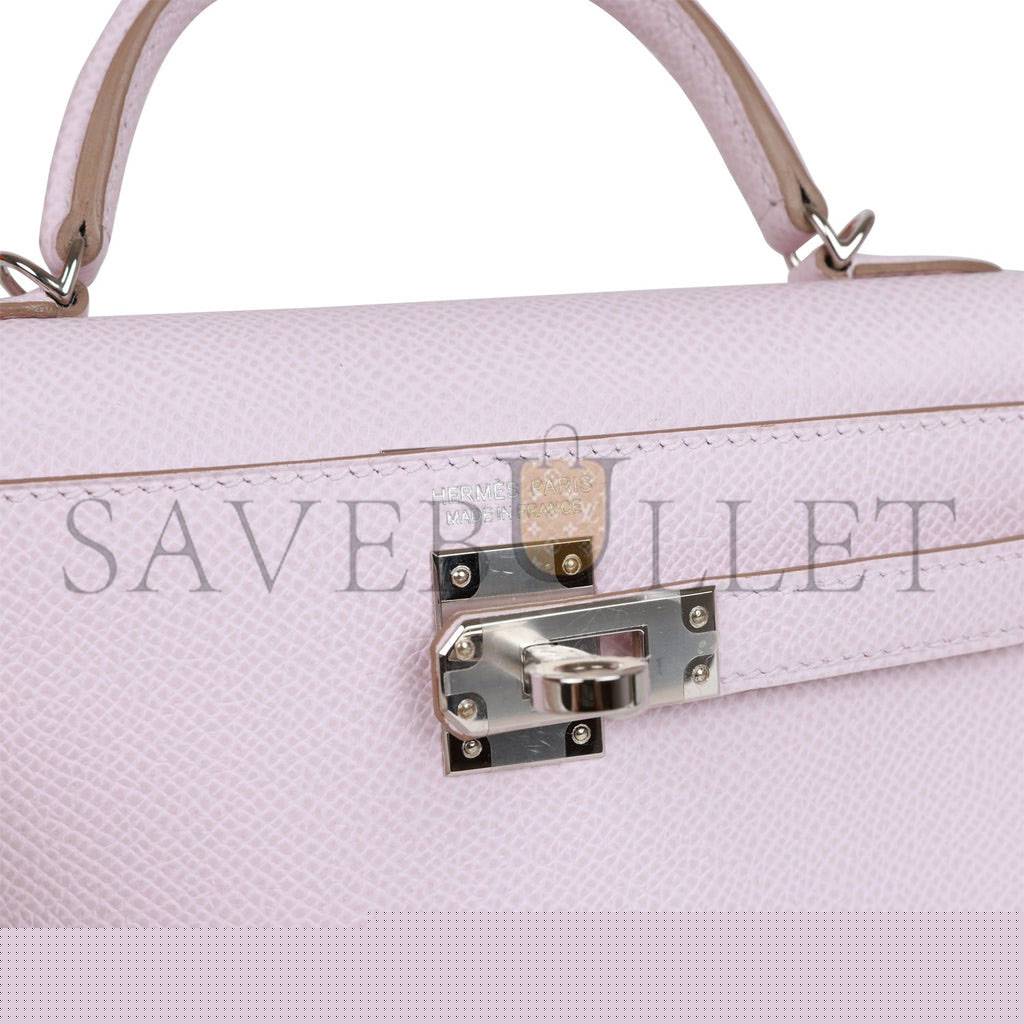H**mes mini kelly sellier 20 mauve pale epsom palladium hardware (19*12*5.5cm)