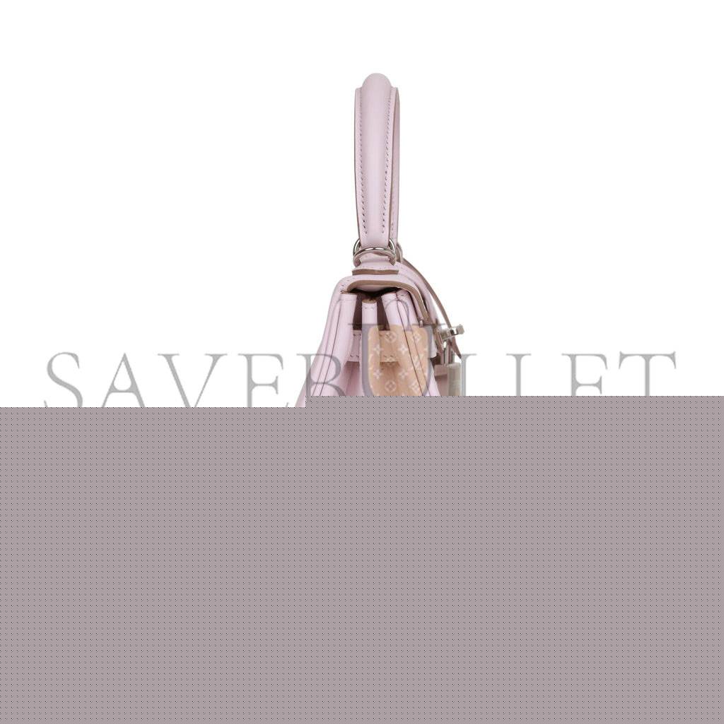 H**mes kelly retourne 25 mauve pale swift palladium hardware handmade(25*17*7cm)