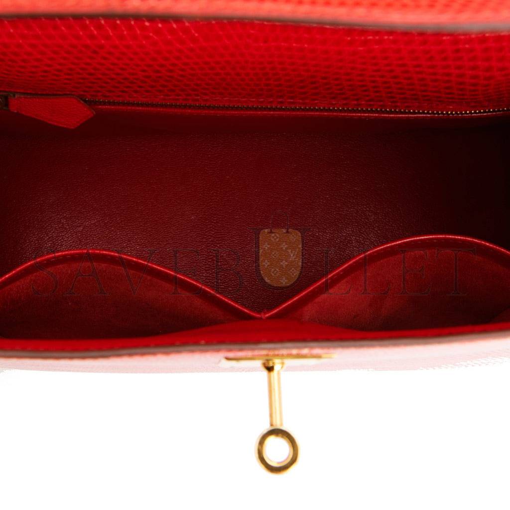 H**mes kelly sellier 28 rouge vif lizard niloticus gold hardware (28*22*10cm)