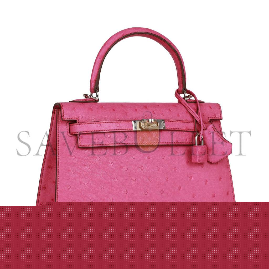 H**mes kelly sellier 25 fuchsia ostrich palladium hardware (25*17*7cm)
