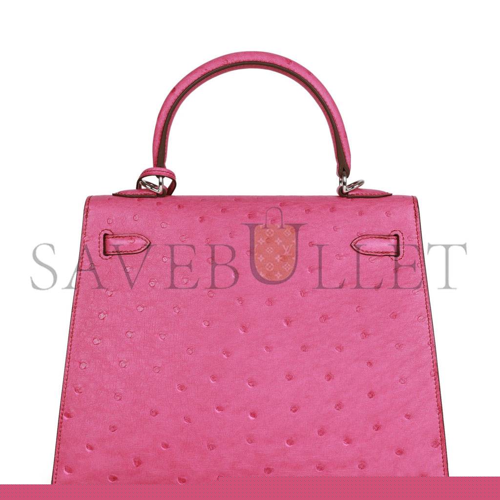H**mes kelly sellier 25 fuchsia ostrich palladium hardware (25*17*7cm)
