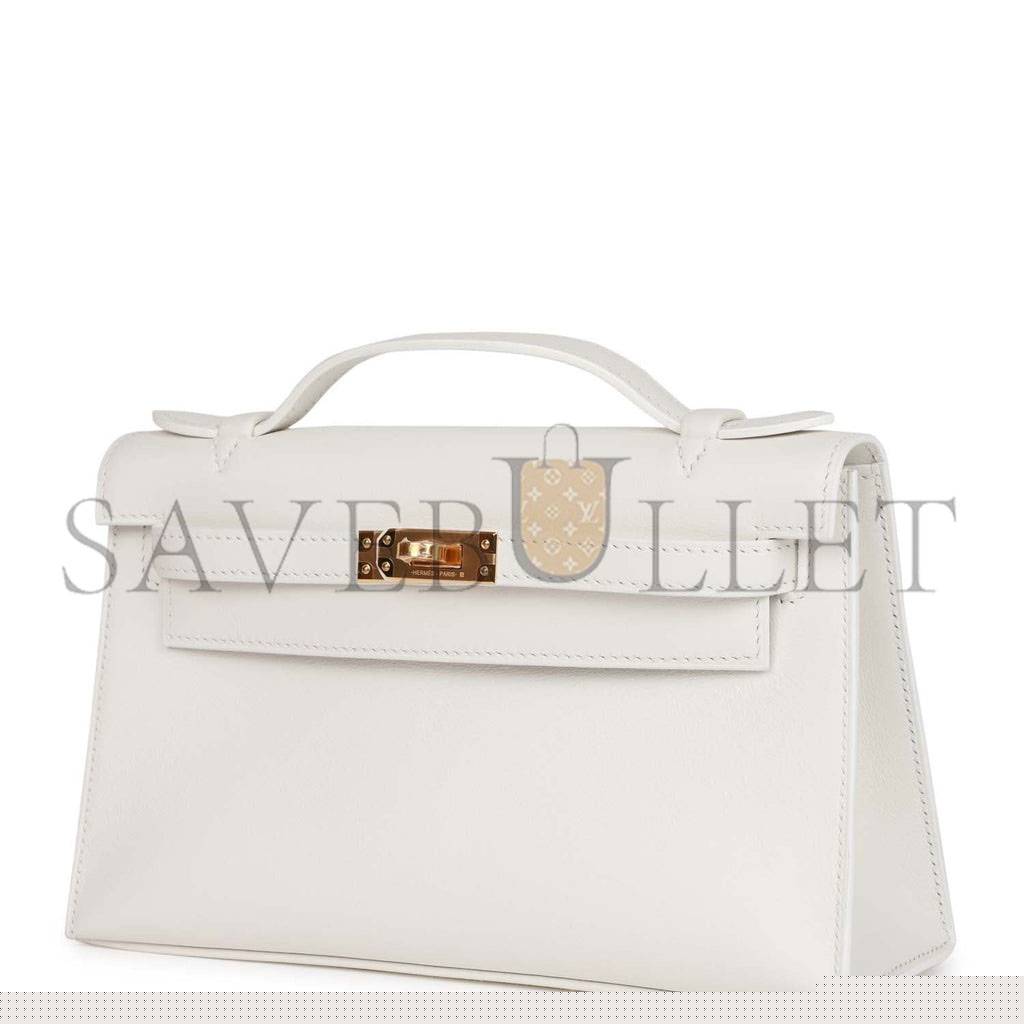 H**mes mini kelly pochette white swift gold hardware  (22*14*7cm)