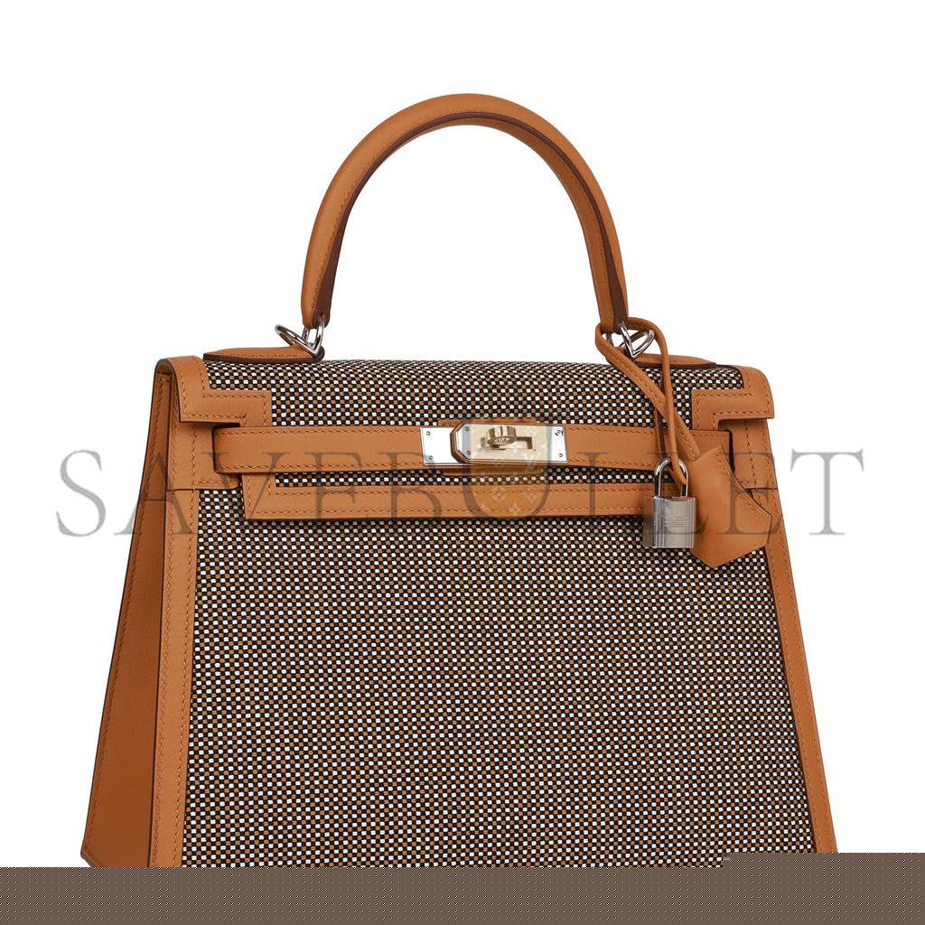 H**mes quadrille kelly sellier 28 sesame toile and swift palladium hardware (28*21*12cm)