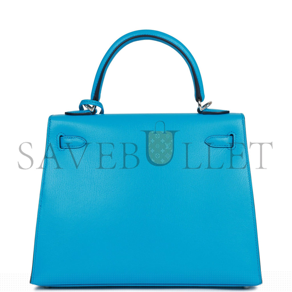 H**mes kelly sellier 25 bleu frida chevre palladium hardware (25*17*7cm)