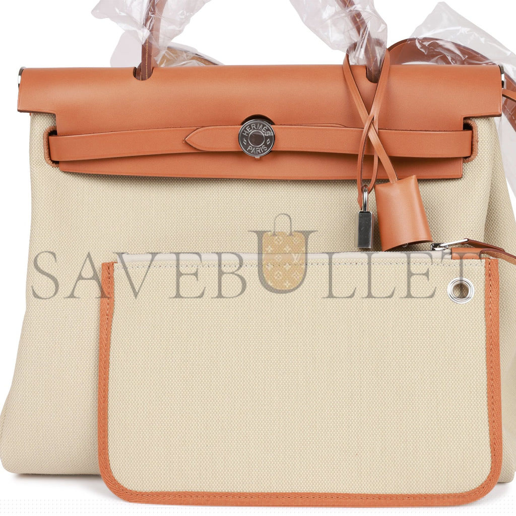 H**mes herbag zip pm 31 beton toile h berline vache naturel hunter palladium hardware(30*27*11cm)