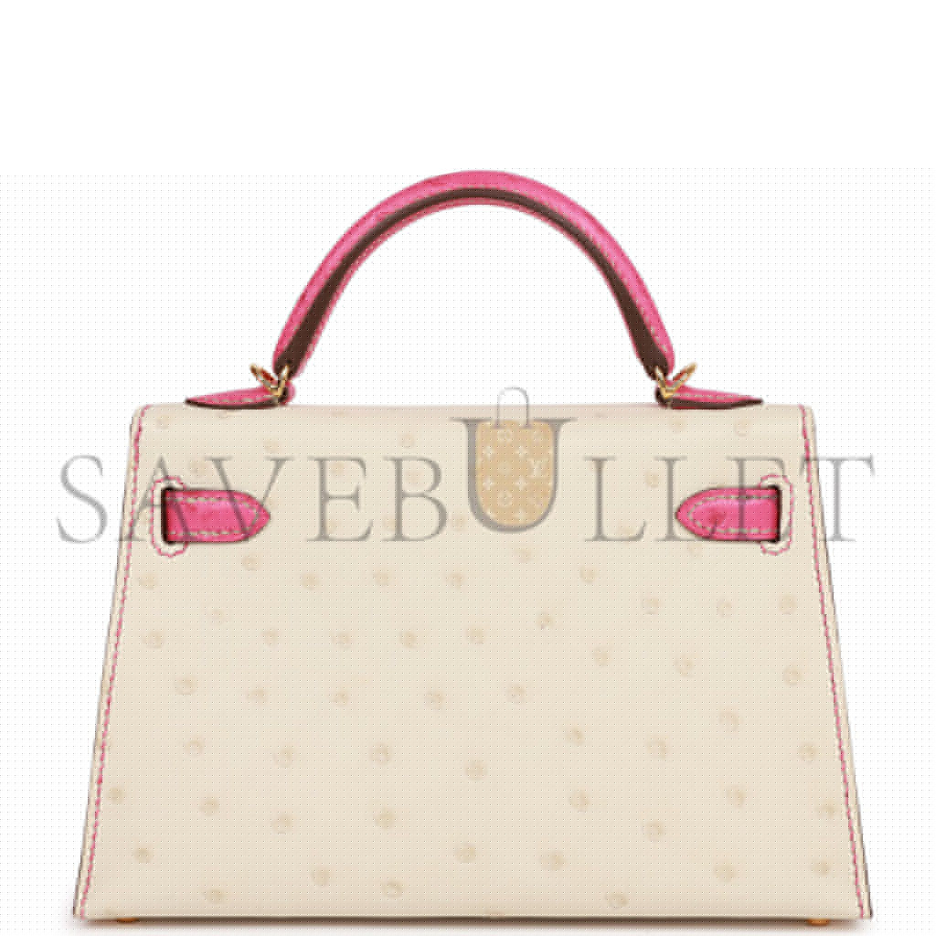 H**mes special order (hss) kelly mini sellier 20 beton and rose tyrien ostrich gold hardware (19*12*5.5cm)