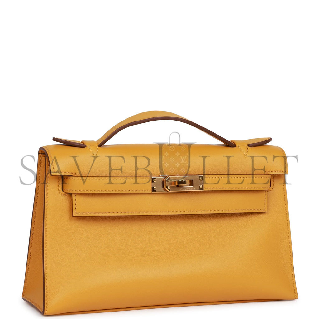 H**mes kelly pochette jaune ambre swift gold hardware  (22*12*13cm)