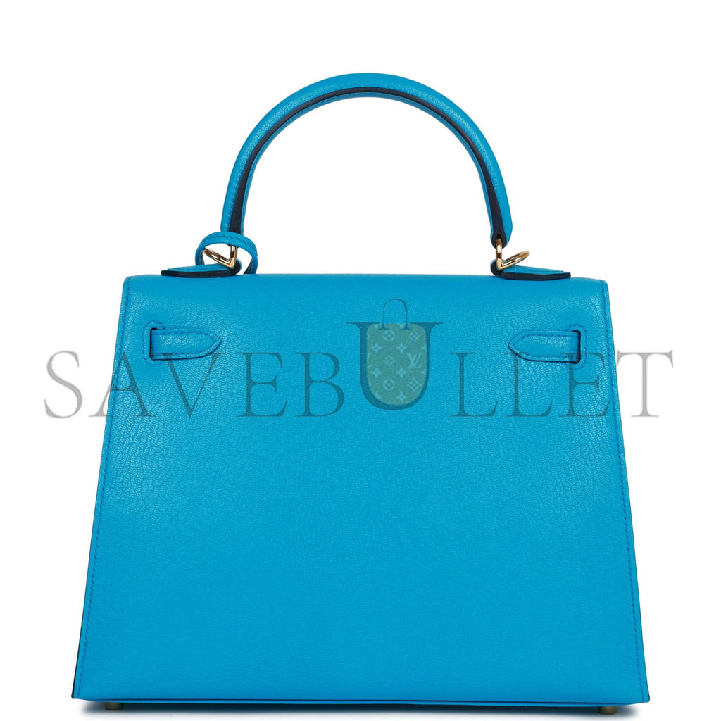 H**mes kelly sellier 25 bleu frida chevre gold hardware   (25*17*7cm)