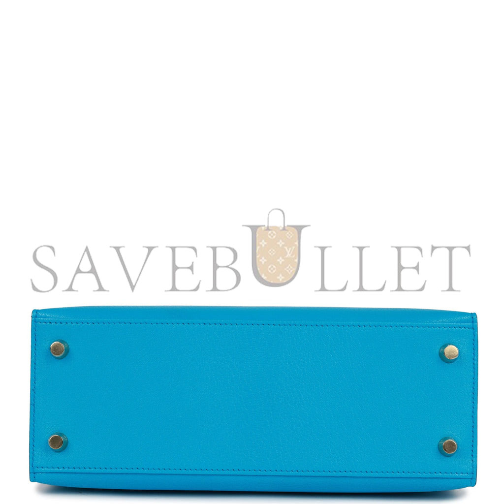 H**mes kelly sellier 25 bleu frida chevre gold hardware   (25*17*7cm)