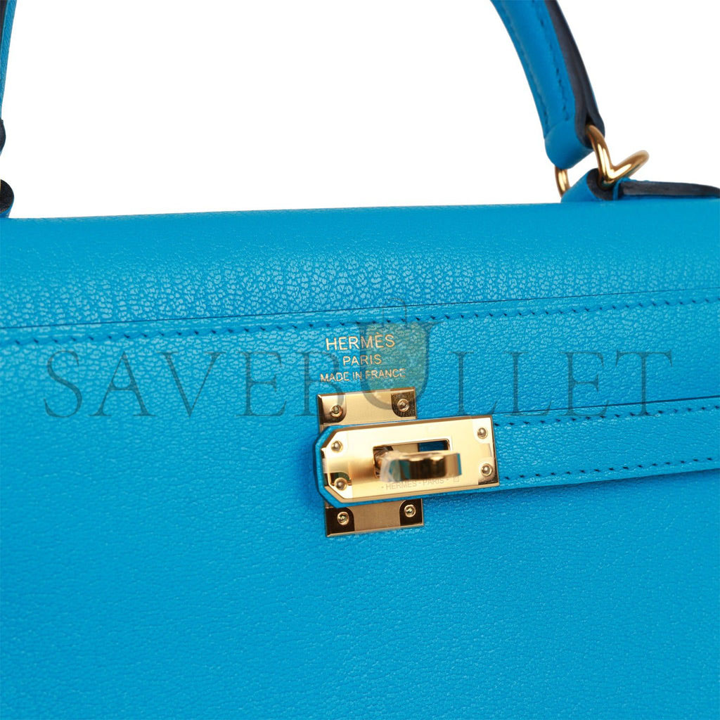 H**mes kelly sellier 25 bleu frida chevre gold hardware   (25*17*7cm)