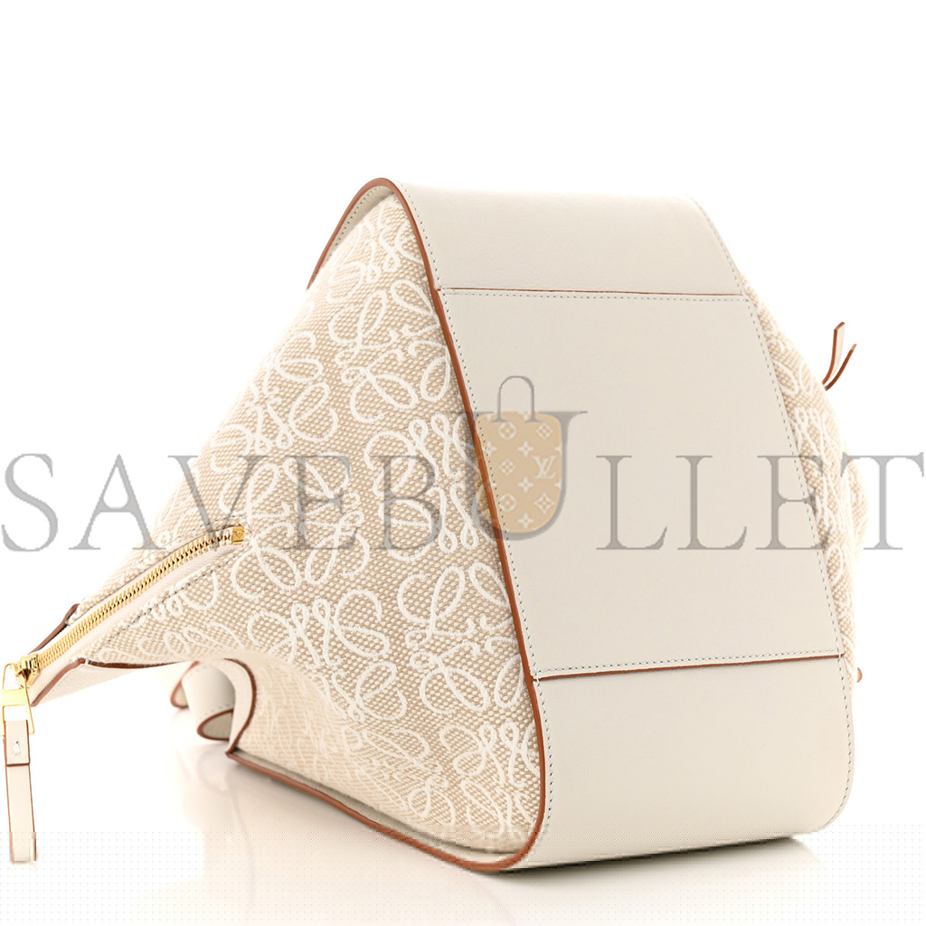LOEWE CALFSKIN CANVAS ANAGRAM SMALL HAMMOCK SHOULDER BAG ECRU WHITE (30*25*13.5cm)