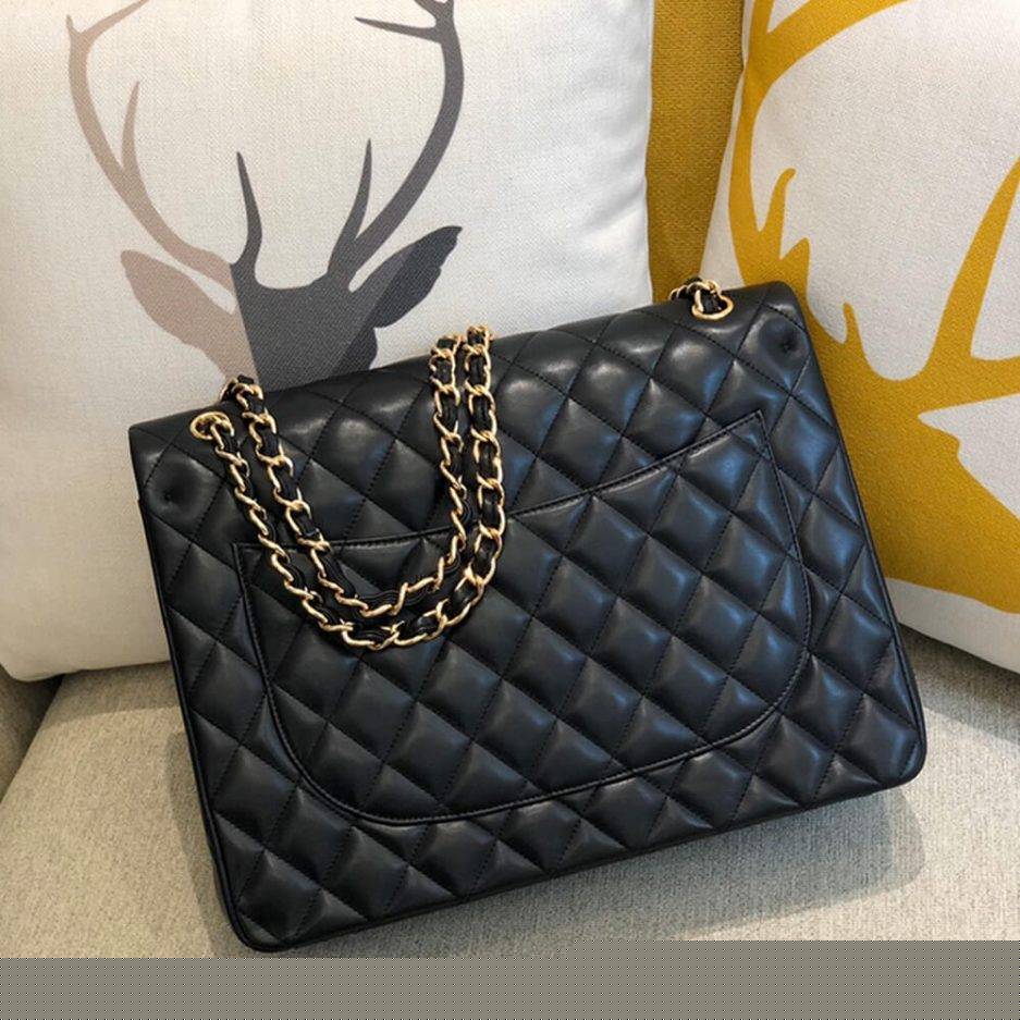 Ch*el classic flap maxi black caviar leather gold hardware (33*22*9cm)