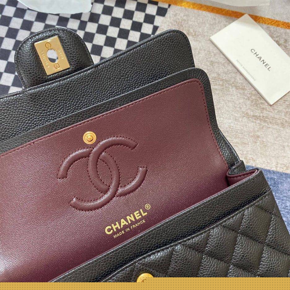 Ch*el classic flap medium black lambskin leather gold hardware (25.5*15.5*6.5cm)