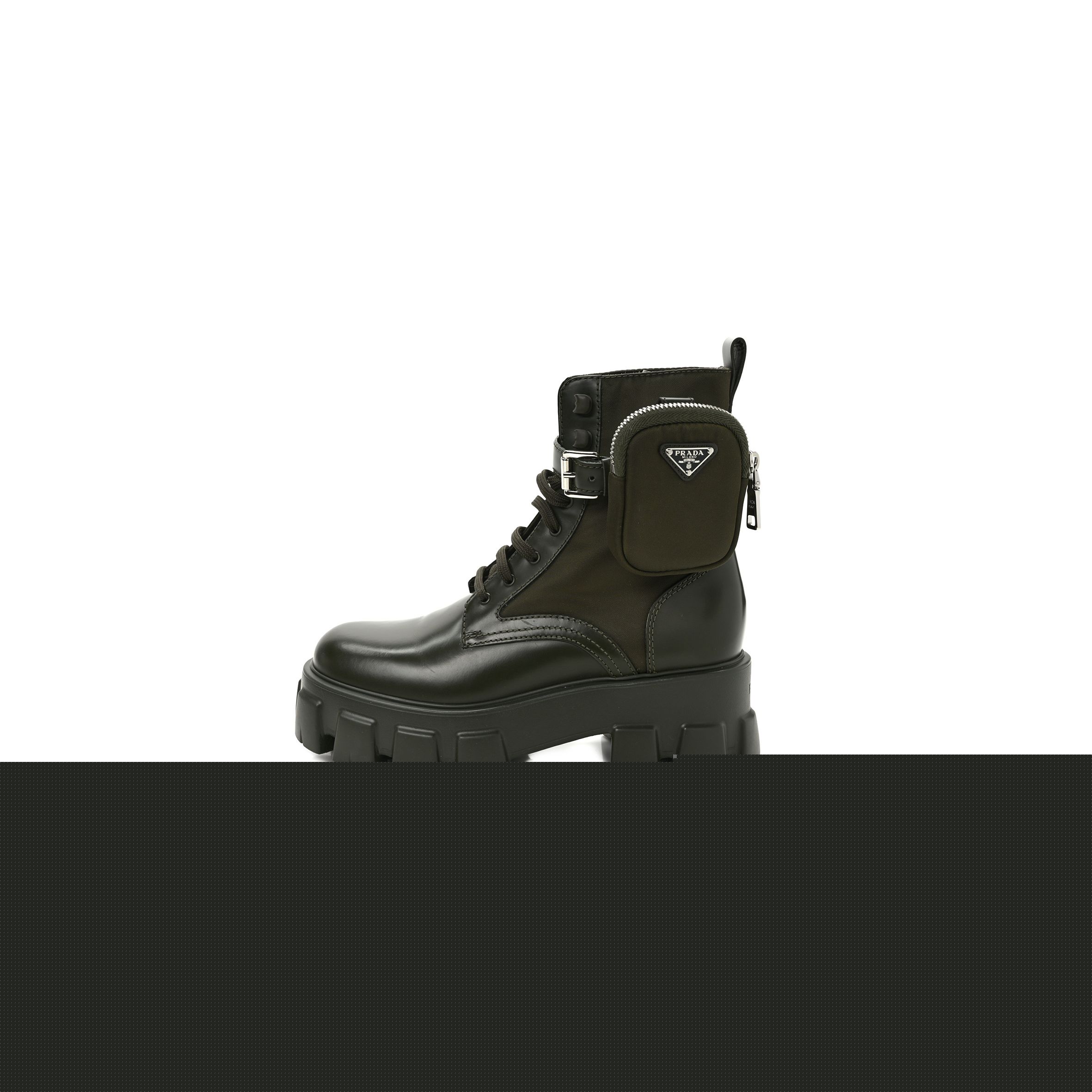 Pra*a spazzolato rois re-nylon metal triangle logo monolith pouch pocket 55mm boots 38 militare