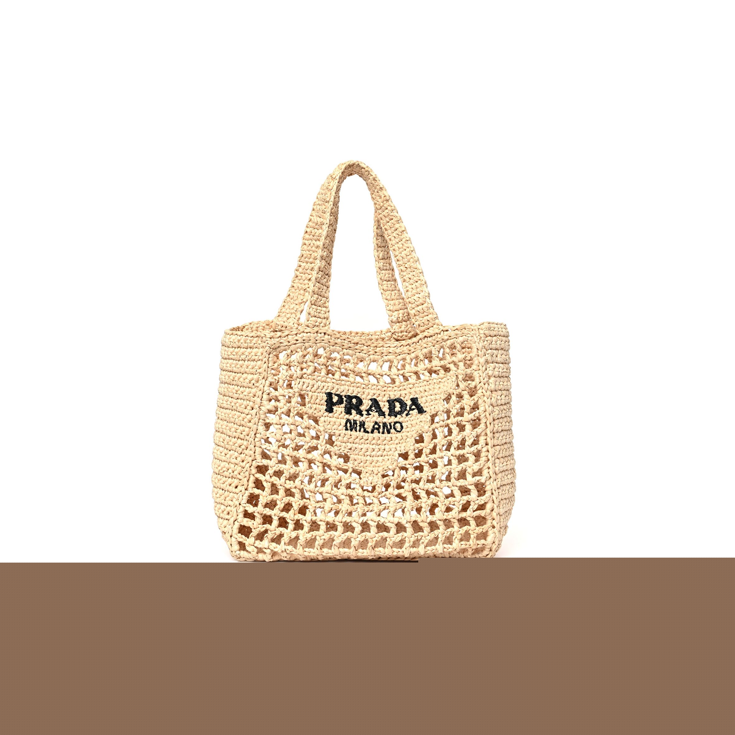 Pra*a raffia embroidered small logo tote bag naturale (21*21*11cm)