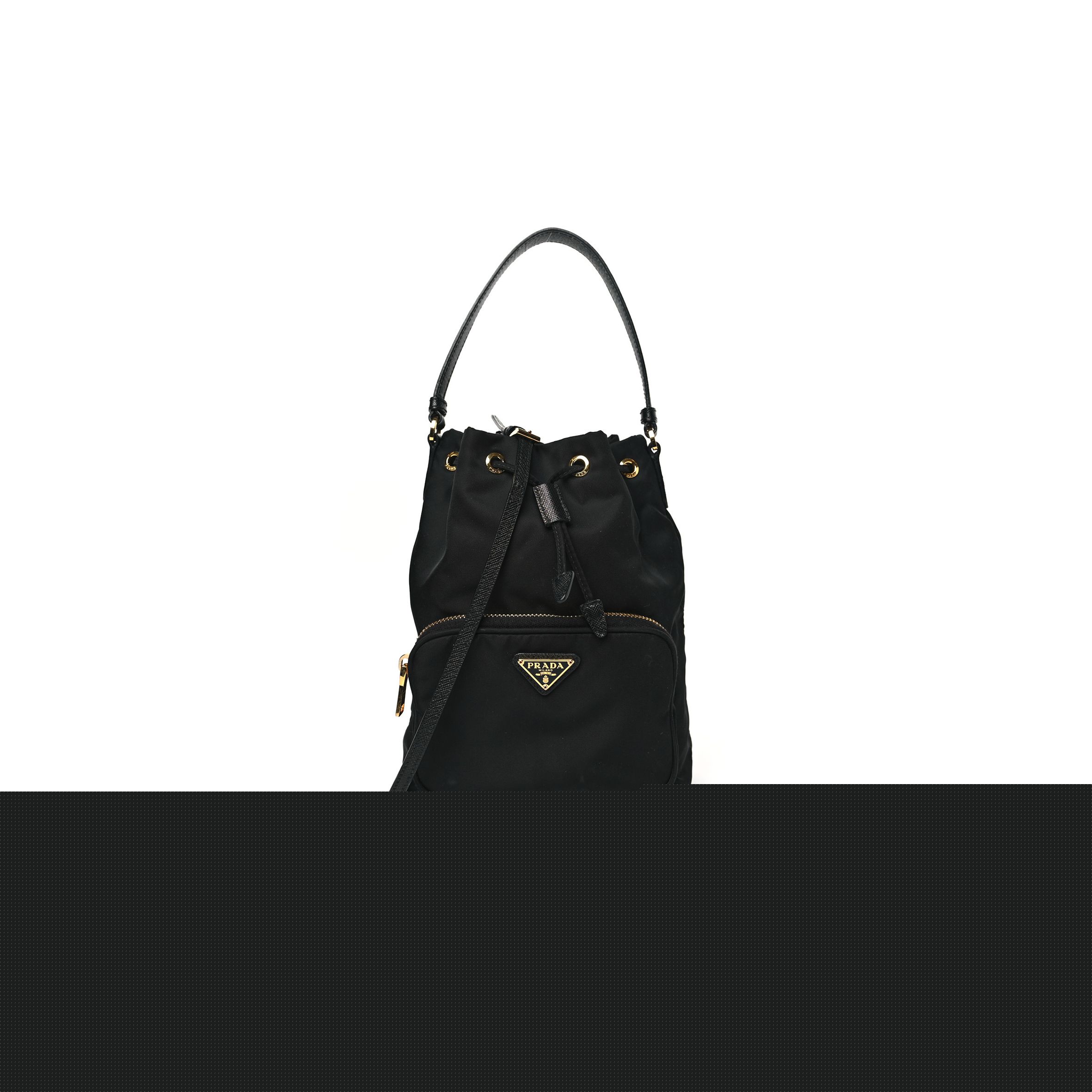 Pra*a saffiano tessuto nylon mini bucket crossbody bag black (23*18*11cm)