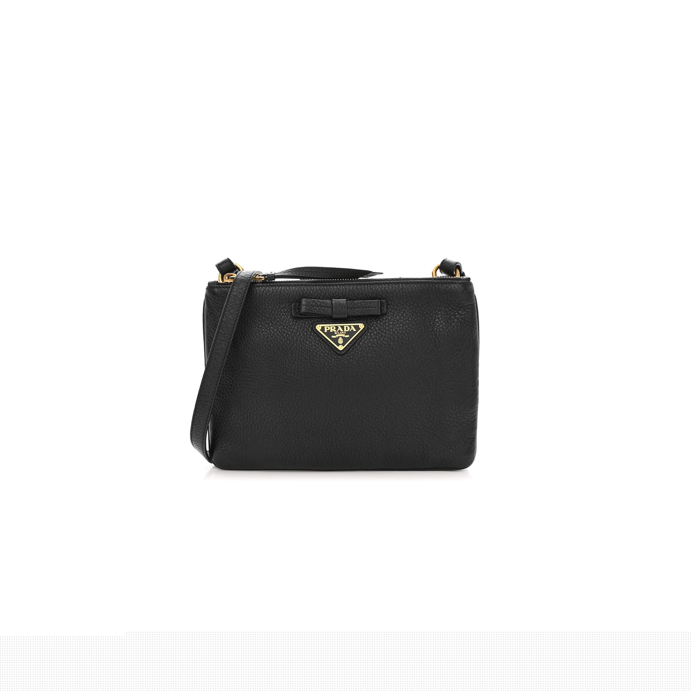 Pra*a vitello daino double zip crossbody bag black (24*17*2cm)