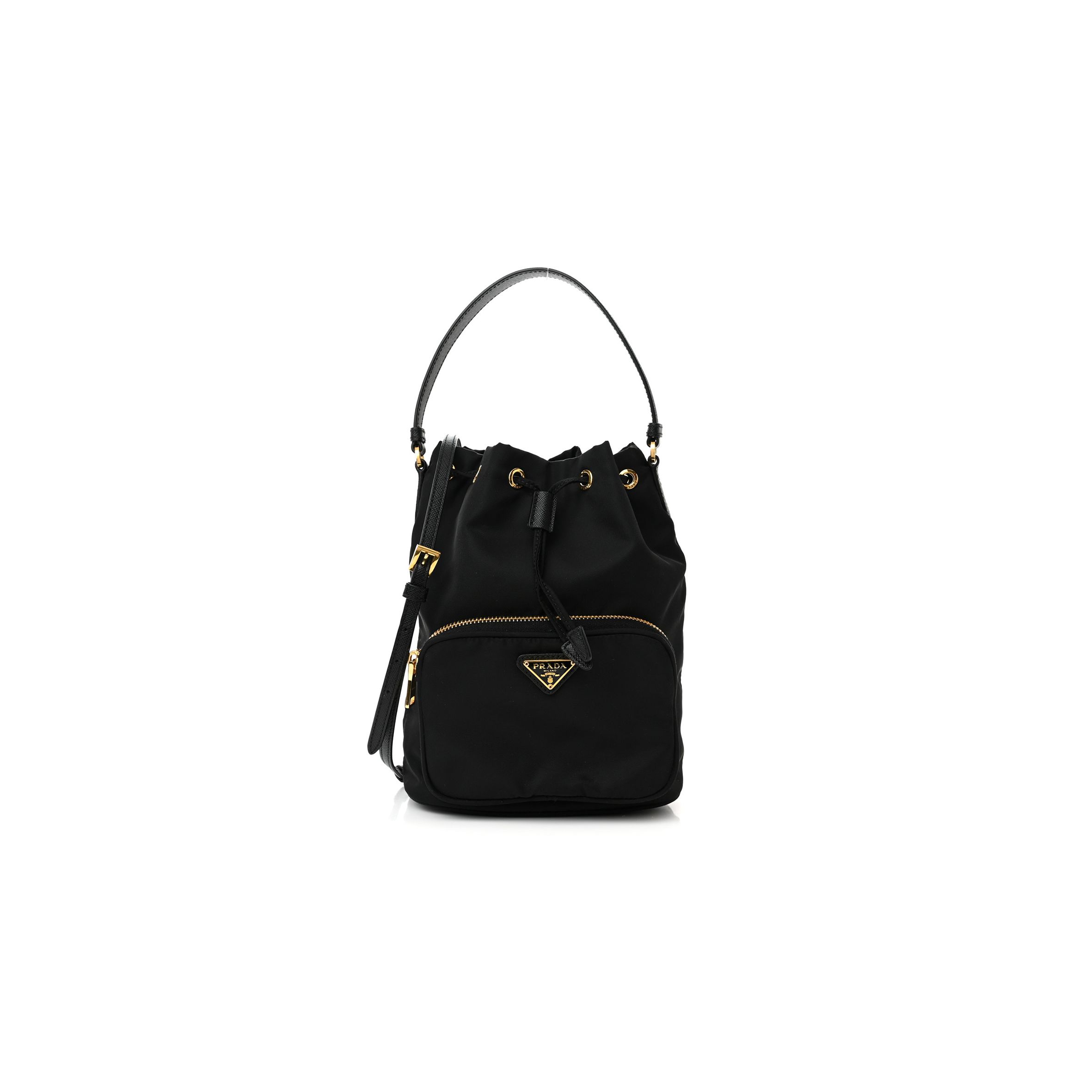 Pra*a re-nylon duet drawstring shoulder bag black (23*18*11cm)