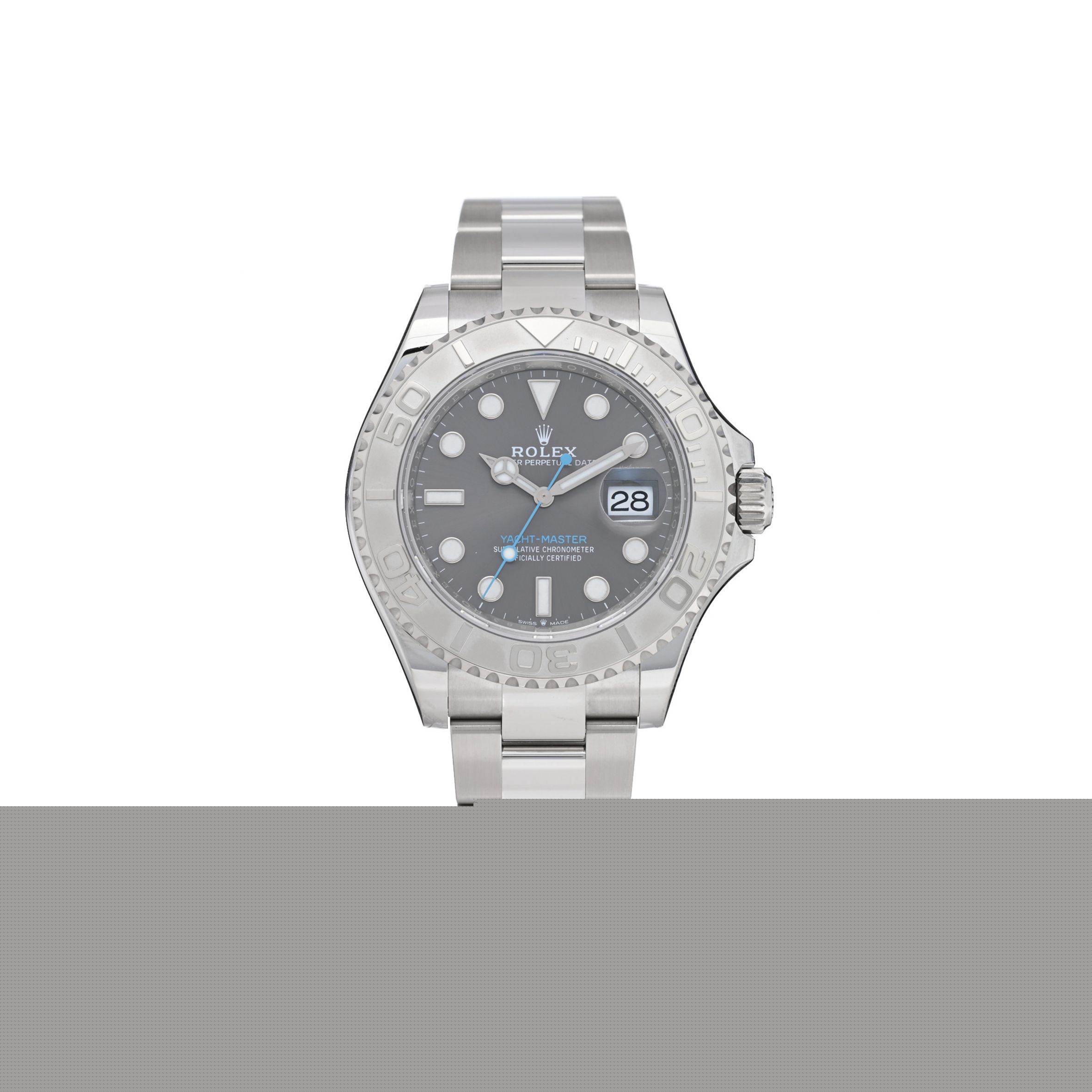 ROLEX STAINLESS STEEL PLATINUM 40MM OYSTER PERPETUAL DATE YACHT-MASTER WATCH SLATE 126622