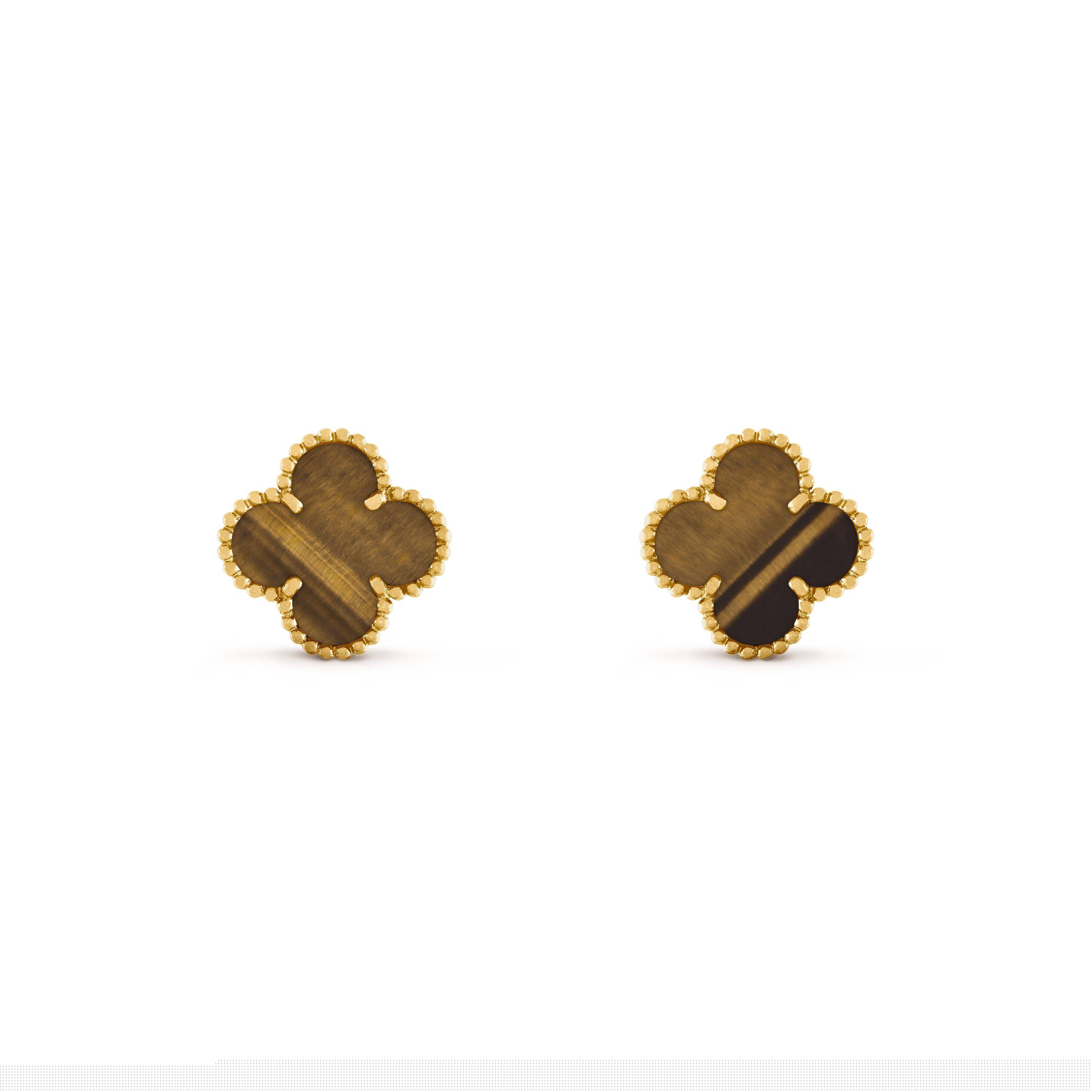 VAN CLEEF ARPELS VINTAGE ALHAMBRA EARRINGS - YELLOW GOLD, TIGER EYE  VCARD40500
