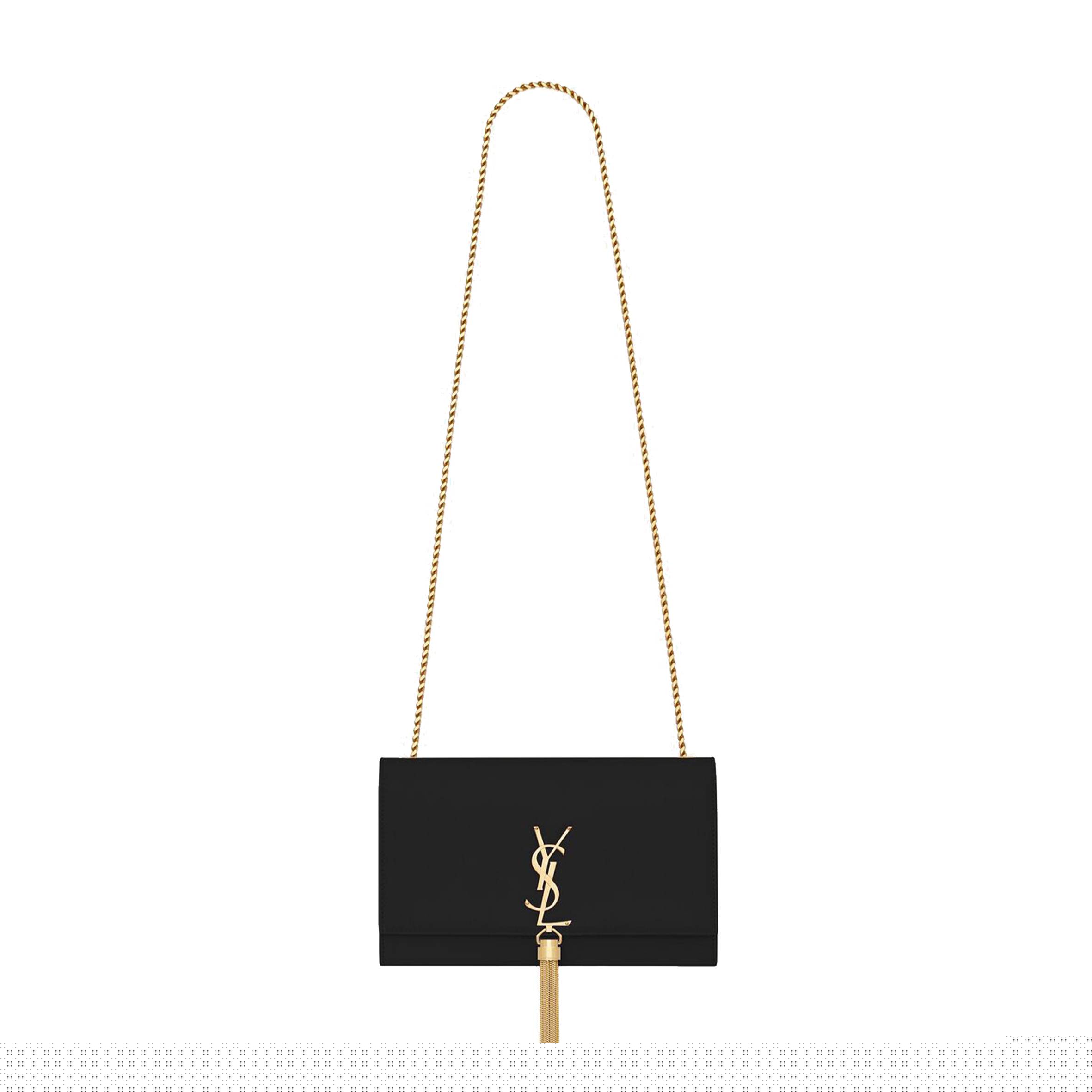 YSL KATE MEDIUM CHAIN BAG WITH TASSEL IN GRAIN DE POUDRE EMBOSSED LEATHER 354119BOW0J1000 (24*14.5*5.5cm)
