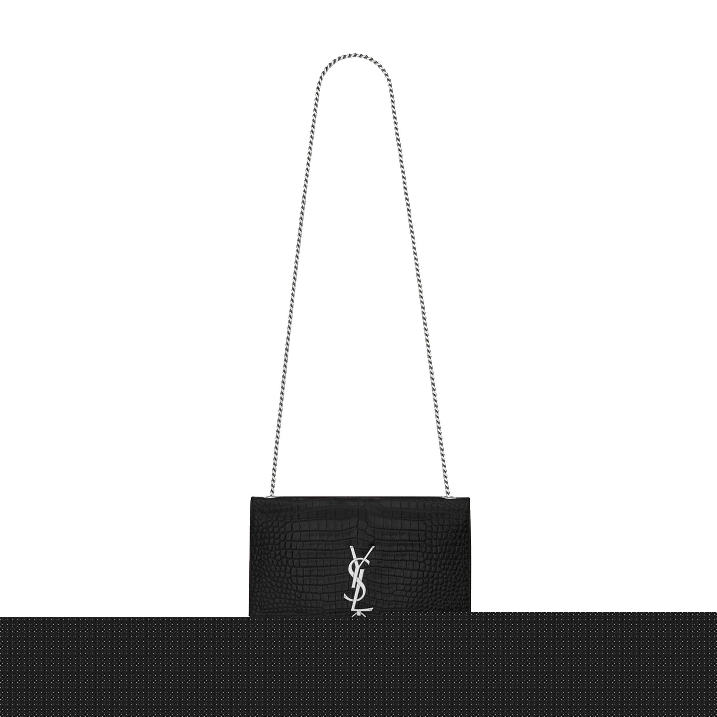 YSL KATE MEDIUM CHAIN BAG WITH TASSEL IN EMBOSSED CROCODILE SHINY LEATHER 354119DND0N1000 (24*14.5*5.5cm)