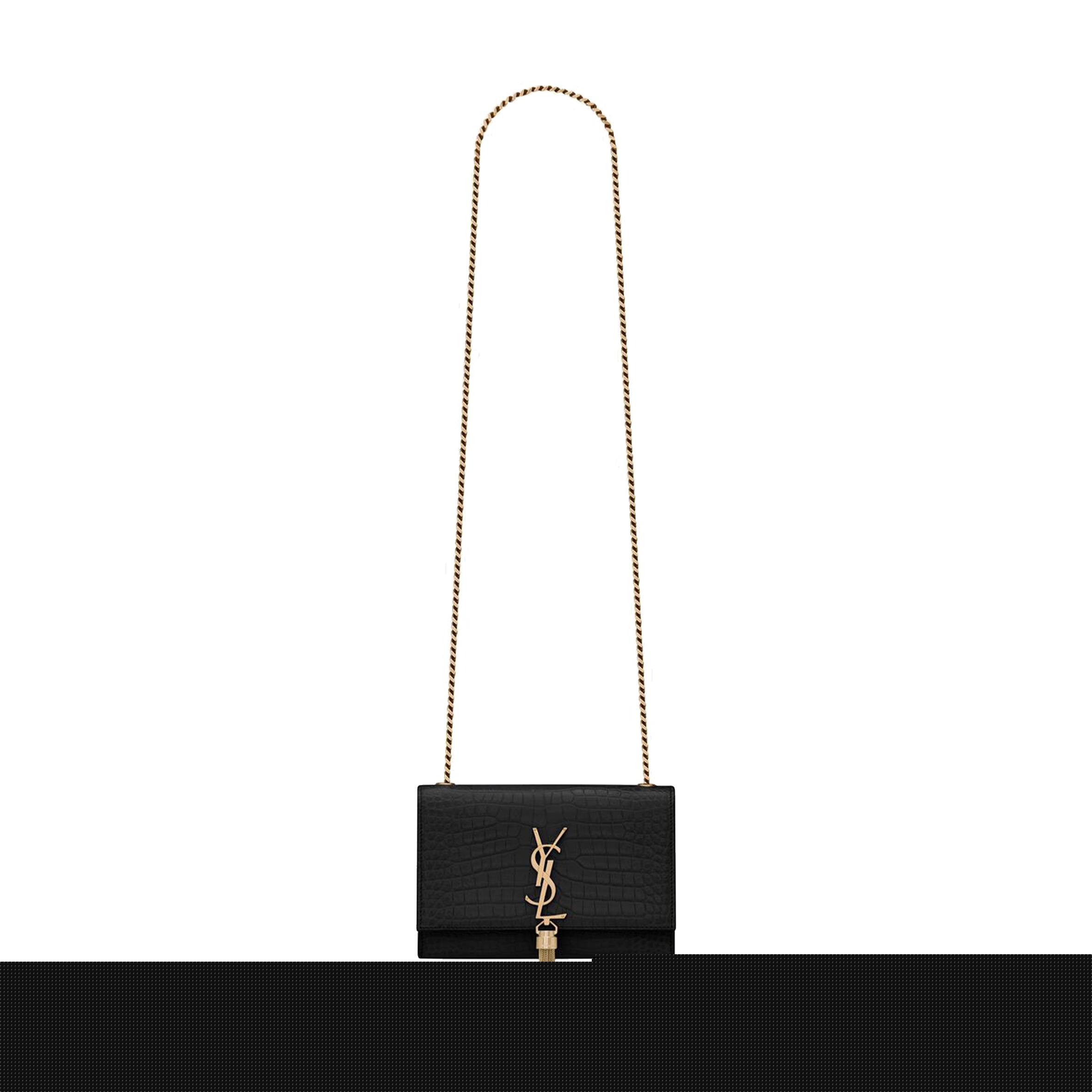 YSL KATE SMALL CHAIN BAG WITH TASSEL IN CROCODILE-EMBOSSED SHINY LEATHER 474366DND0J1000 (20*12.5*5cm)