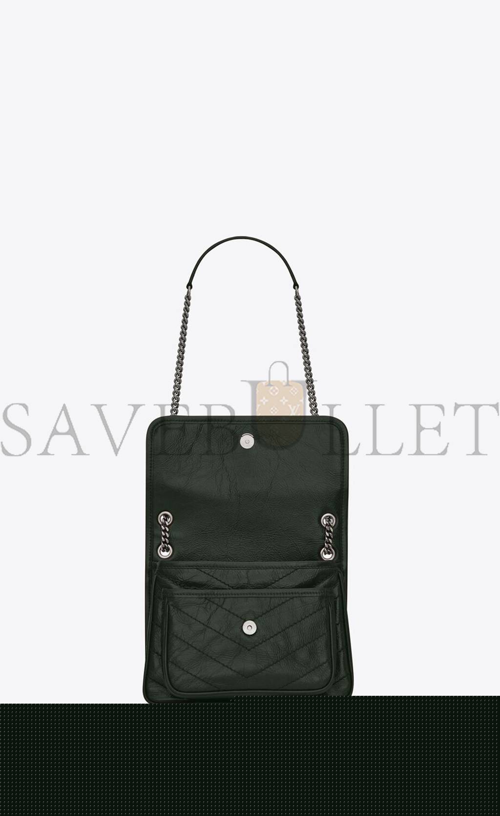 YSL NIKI BABY CHAIN BAG IN CRINKLED VINTAGE LEATHER 5330370EN043045 (21*16*7.5cm)