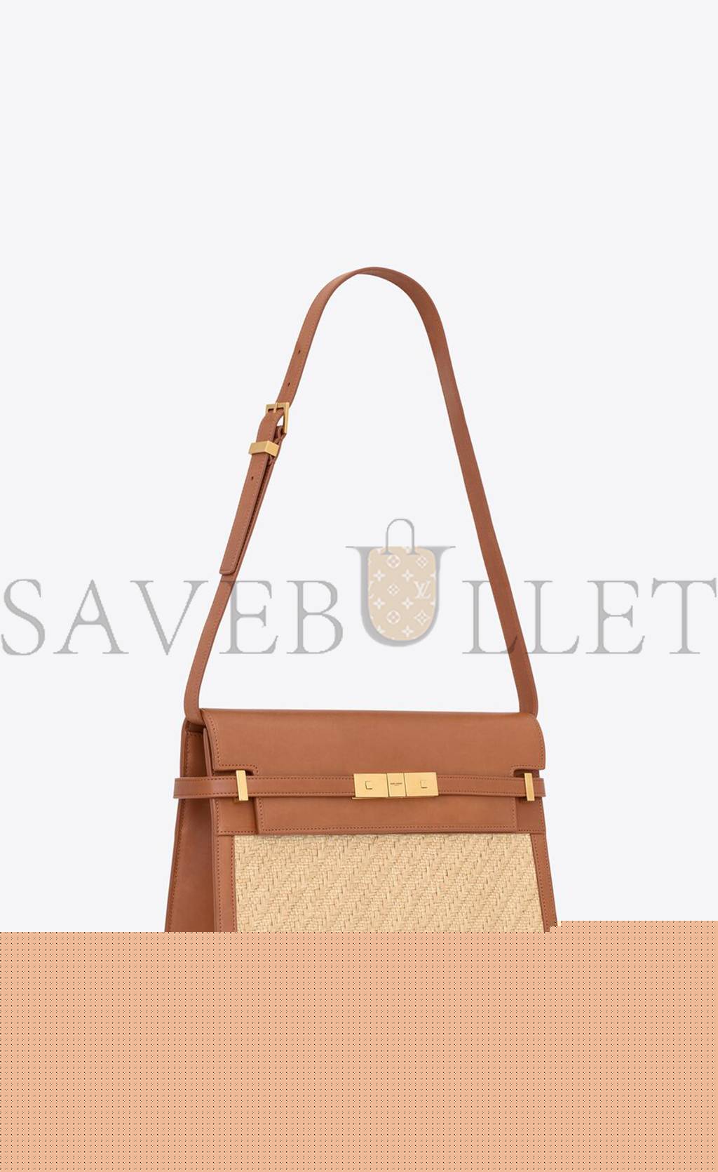 YSL MANHATTAN SHOULDER BAG IN RAFFIA AND VEGETABLE-TANNED LEATHER 579271FAA7D9783 (29*20*7.5cm)