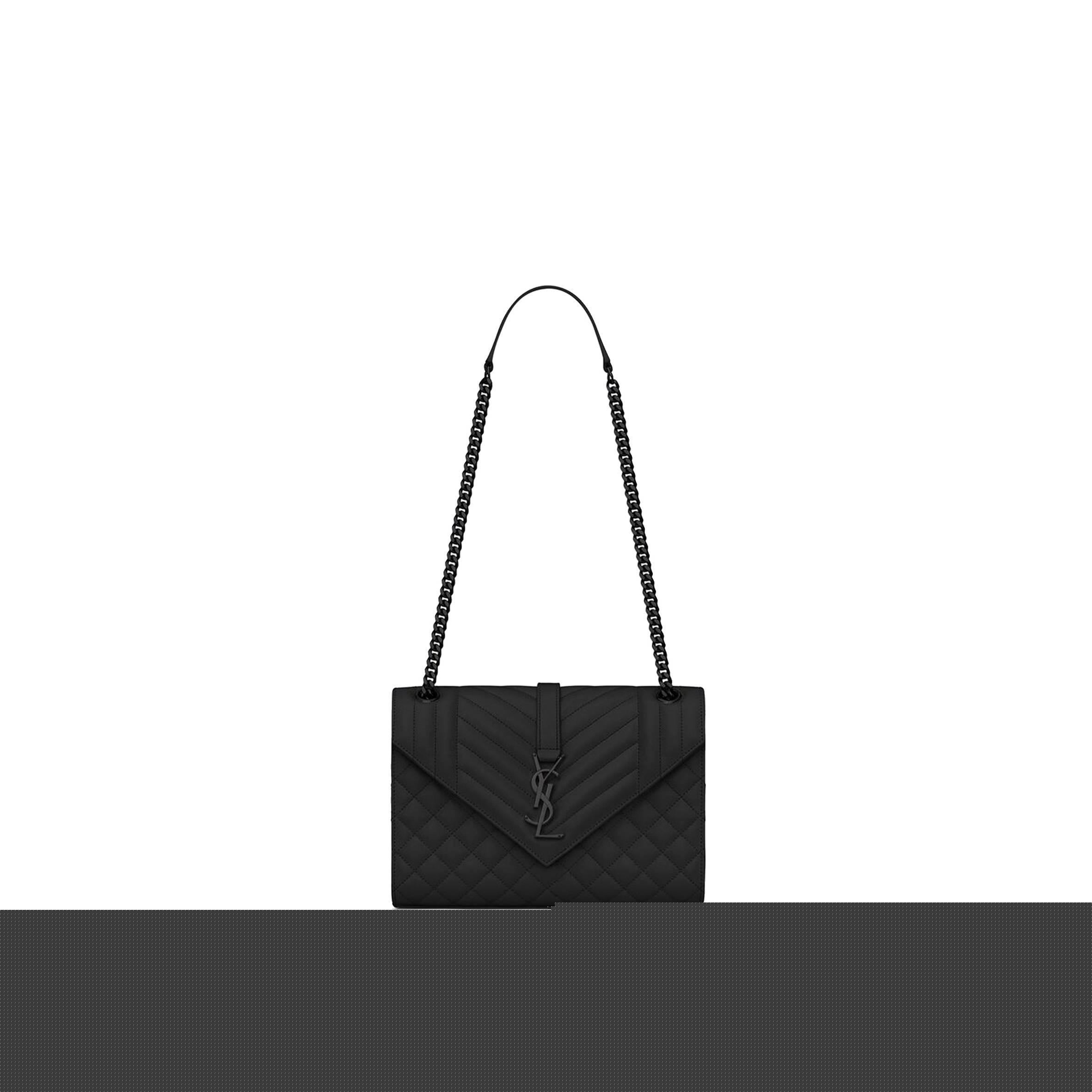YSL ENVELOPE MEDIUM CHAIN BAG IN MIX MATELASS&EACUTE; GRAIN DE POUDRE EMBOSSED LEATHER 600185BOW981000 (24*17.5*6cm)