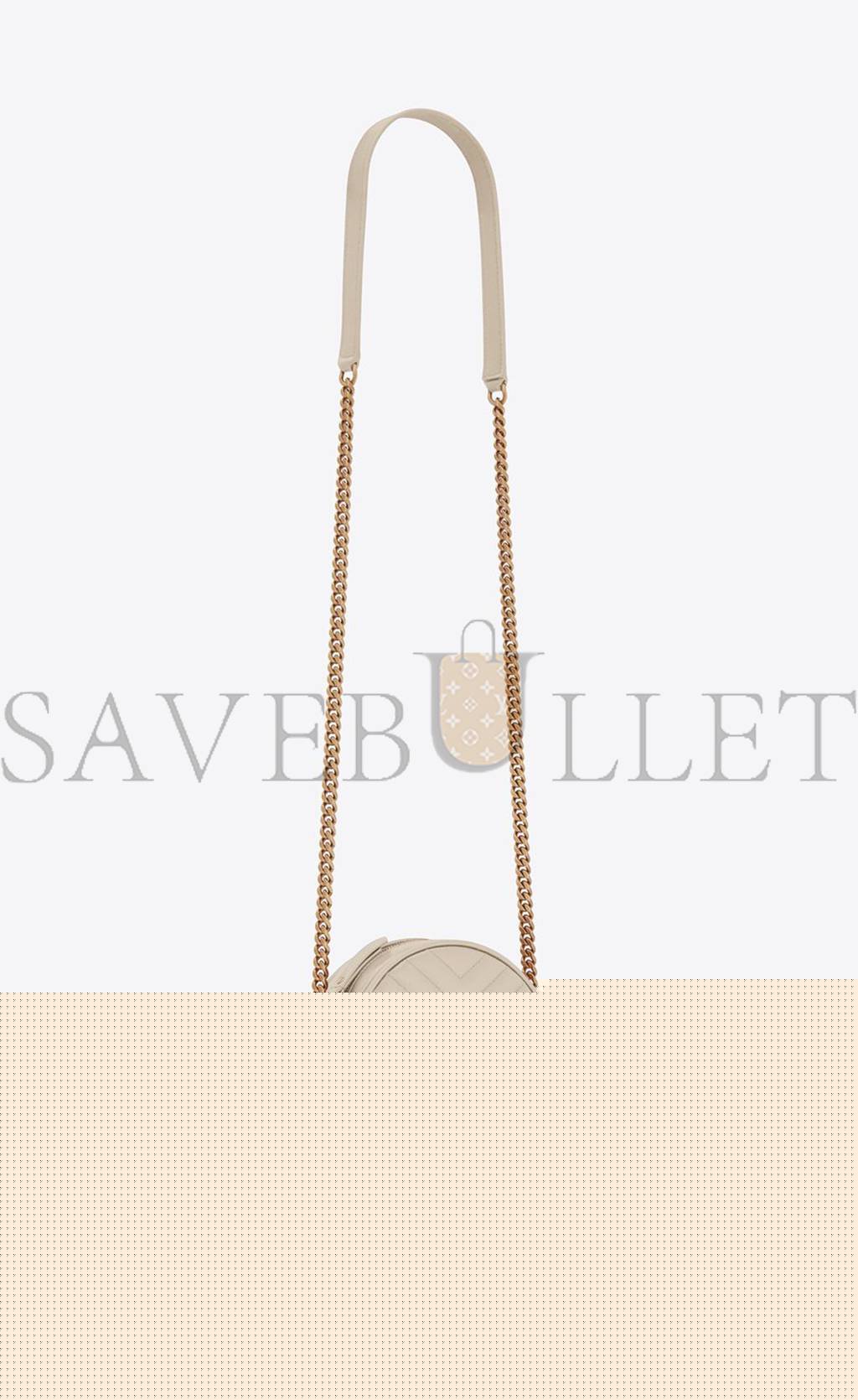 YSL VINYLE ROUND CAMERA BAG IN CHEVRON-QUILTED GRAIN DE POUDRE EMBOSSED LEATHER 6104361GF079207 (17*17*5.5cm)