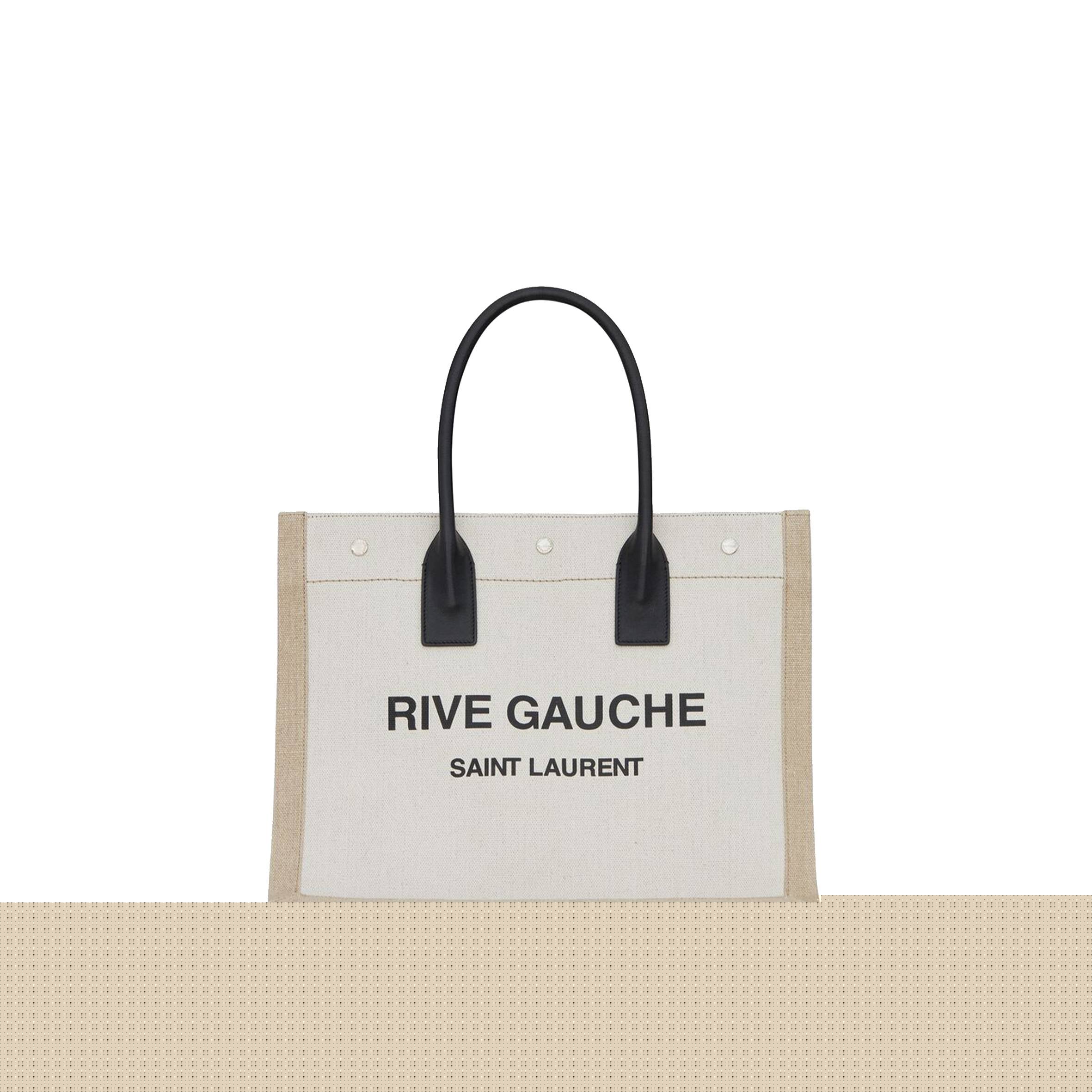 YSL RIVE GAUCHE SMALL TOTE BAG IN LINEN AND LEATHER 617481FAABR9054 (39*31*18cm)