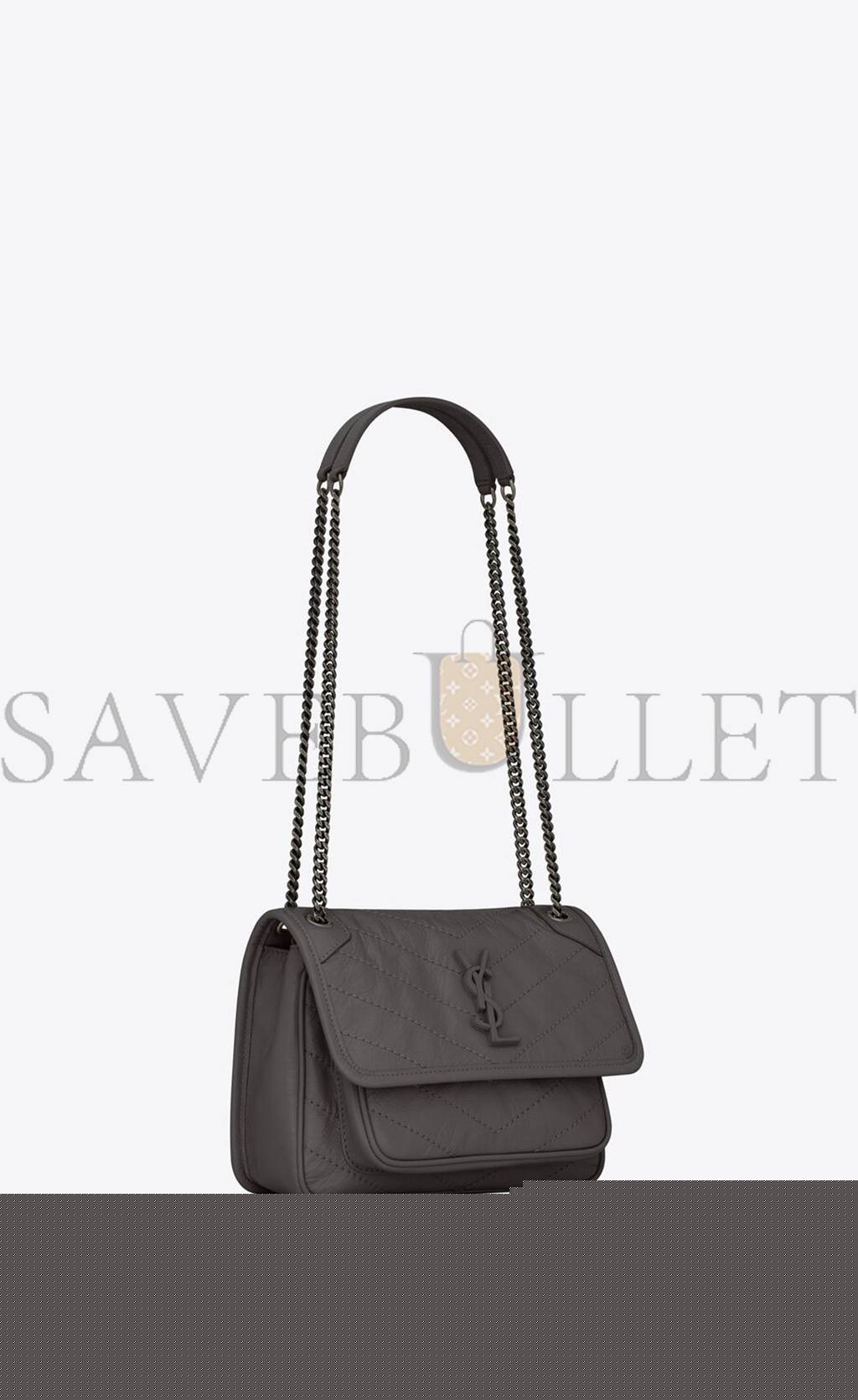 YSL NIKI BABY CHAIN BAG IN CRINKLED VINTAGE LEATHER 6331600EN041112 (21*16*7.5cm)