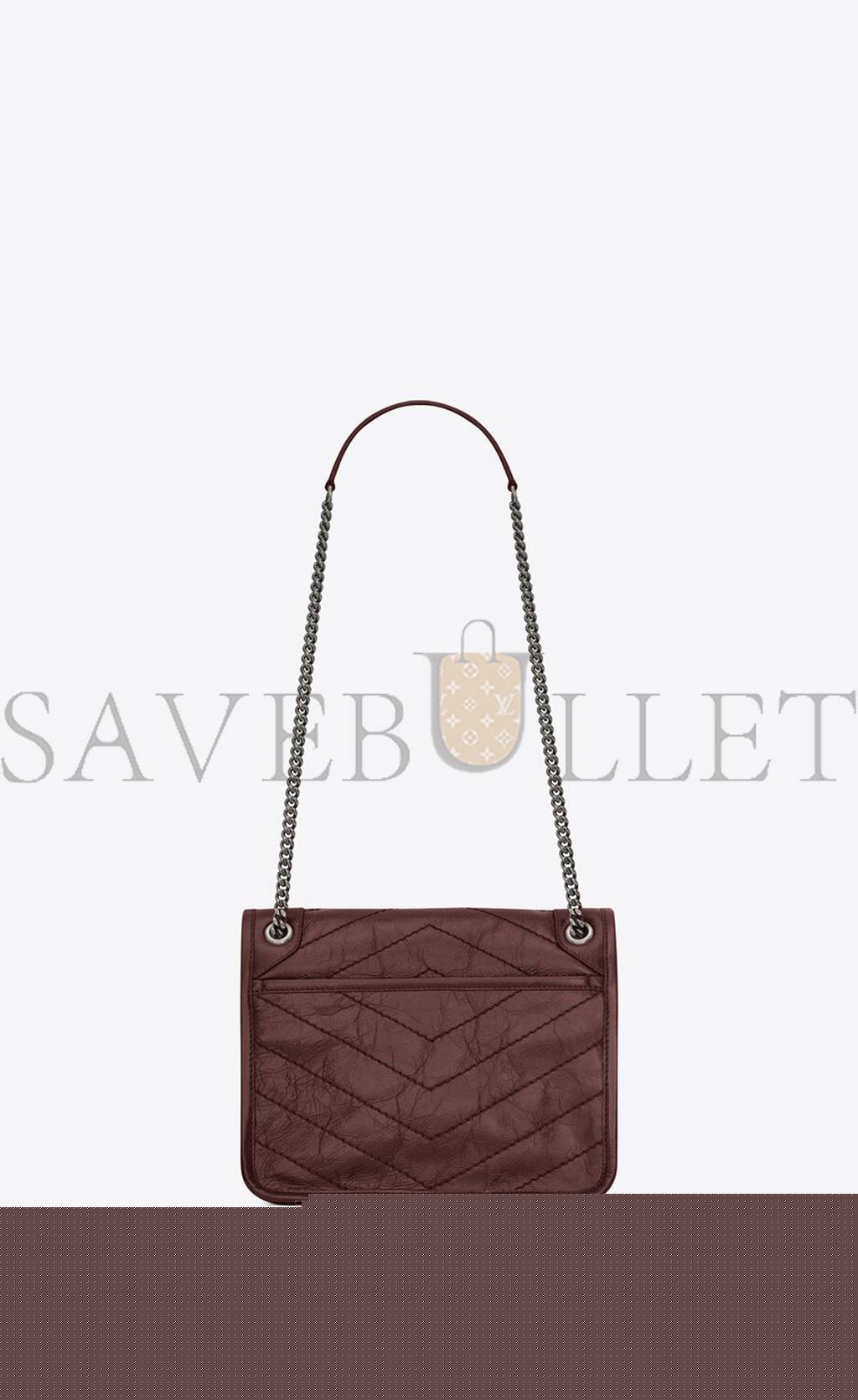 YSL NIKI BABY CHAIN BAG IN CRINKLED VINTAGE LEATHER 6331600EN046475 (21*16*7.5cm)