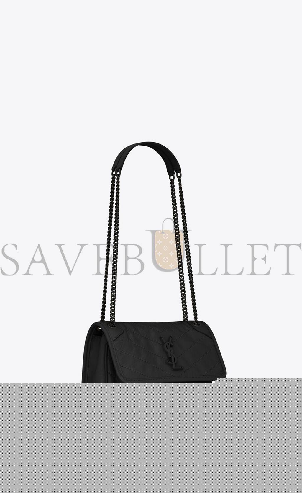 YSL NIKI BABY CHAIN BAG IN CRINKLED VINTAGE LEATHER 6331850EN081000 (21*16*7.5cm)