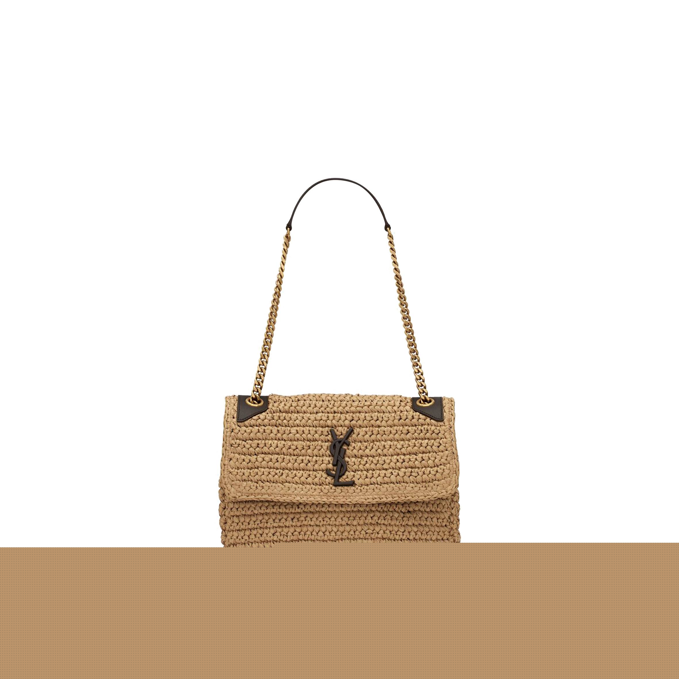 YSL NIKI MEDIUM CHAIN BAG IN RAFFIA AND LEATHER 633187GG66W7069 (28*20*8.5cm)