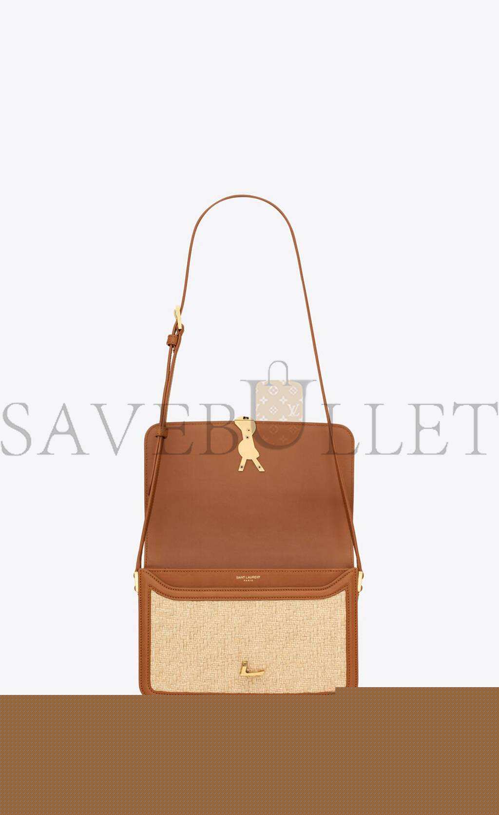 YSL SOLFERINO MEDIUM SATCHEL IN RAFFIA AND VEGETABLE-TANNED LEATHER 634305FAA7D9783 (23*16*6cm)