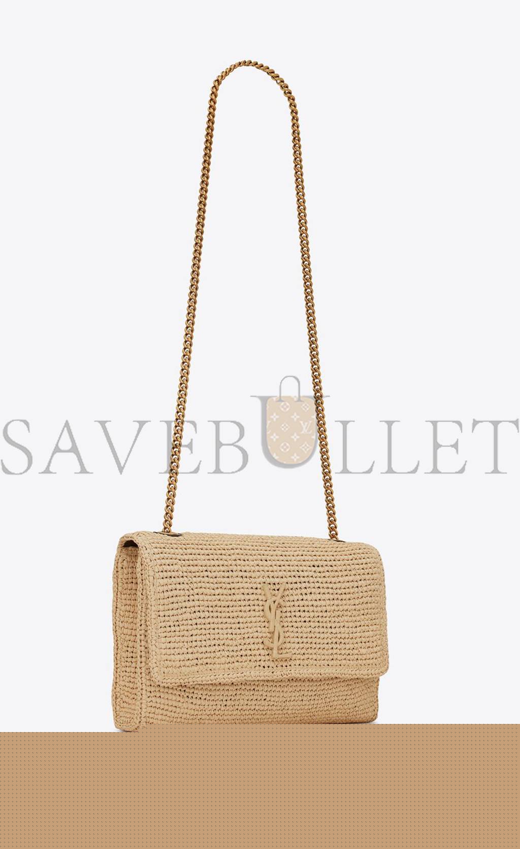 YSL KATE MEDIUM CHAIN BAG IN RAFFIA AND SMOOTH LEATHER 698637GAAA92069 (28.5*20*6cm)