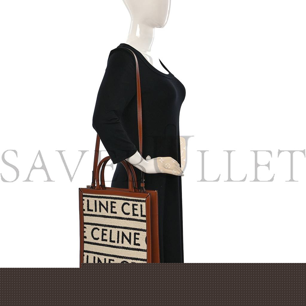 Ce**e all over textile calfskin small vertical cabas natural tan black (32*29*8cm)