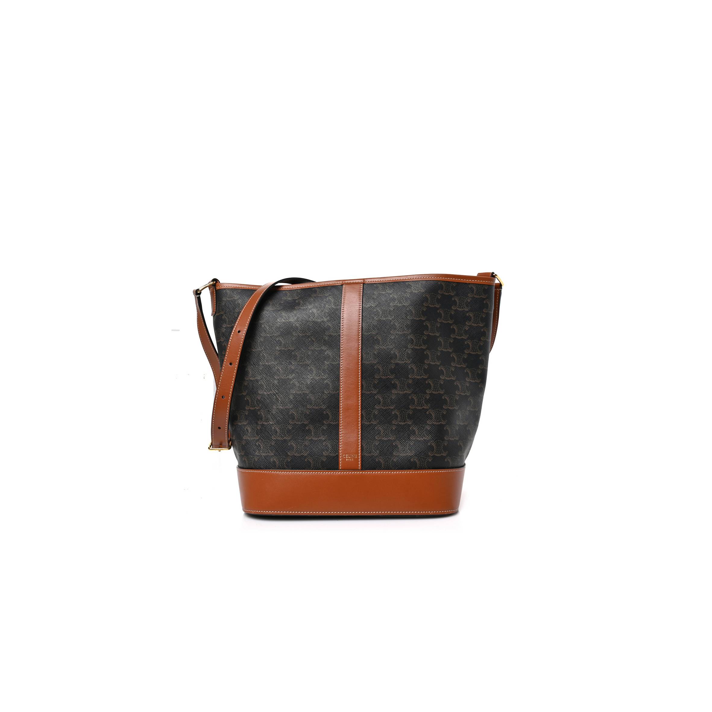 Ce**e triomphe canvas calfskin medium bucket bag tan (27*23*18cm)
