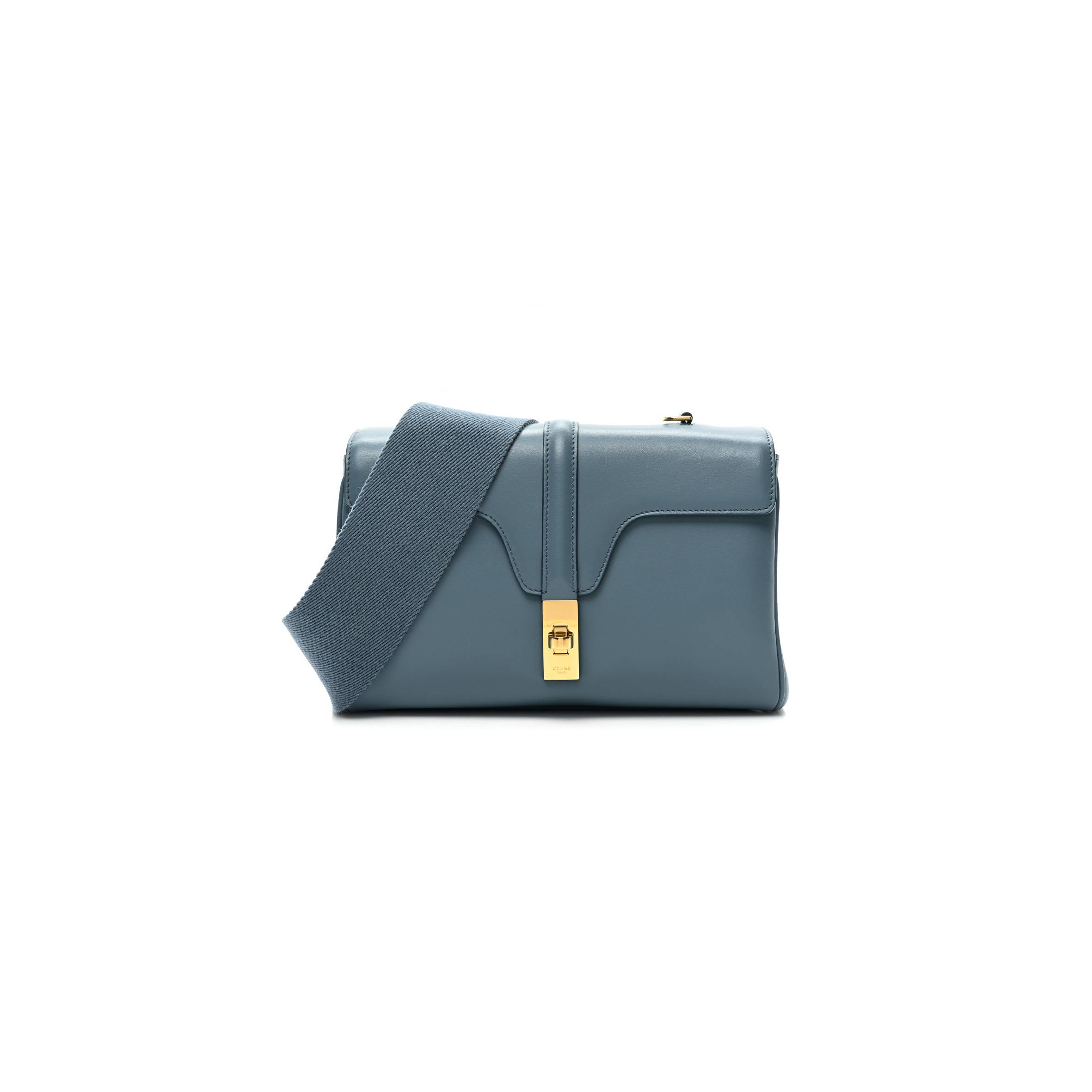 Ce**e smooth calfskin teen soft 16 shoulder bag blue grey (24*17*8cm)