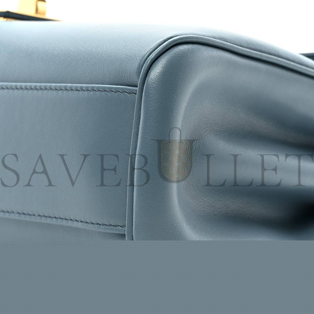 Ce**e smooth calfskin teen soft 16 shoulder bag blue grey (24*17*8cm)