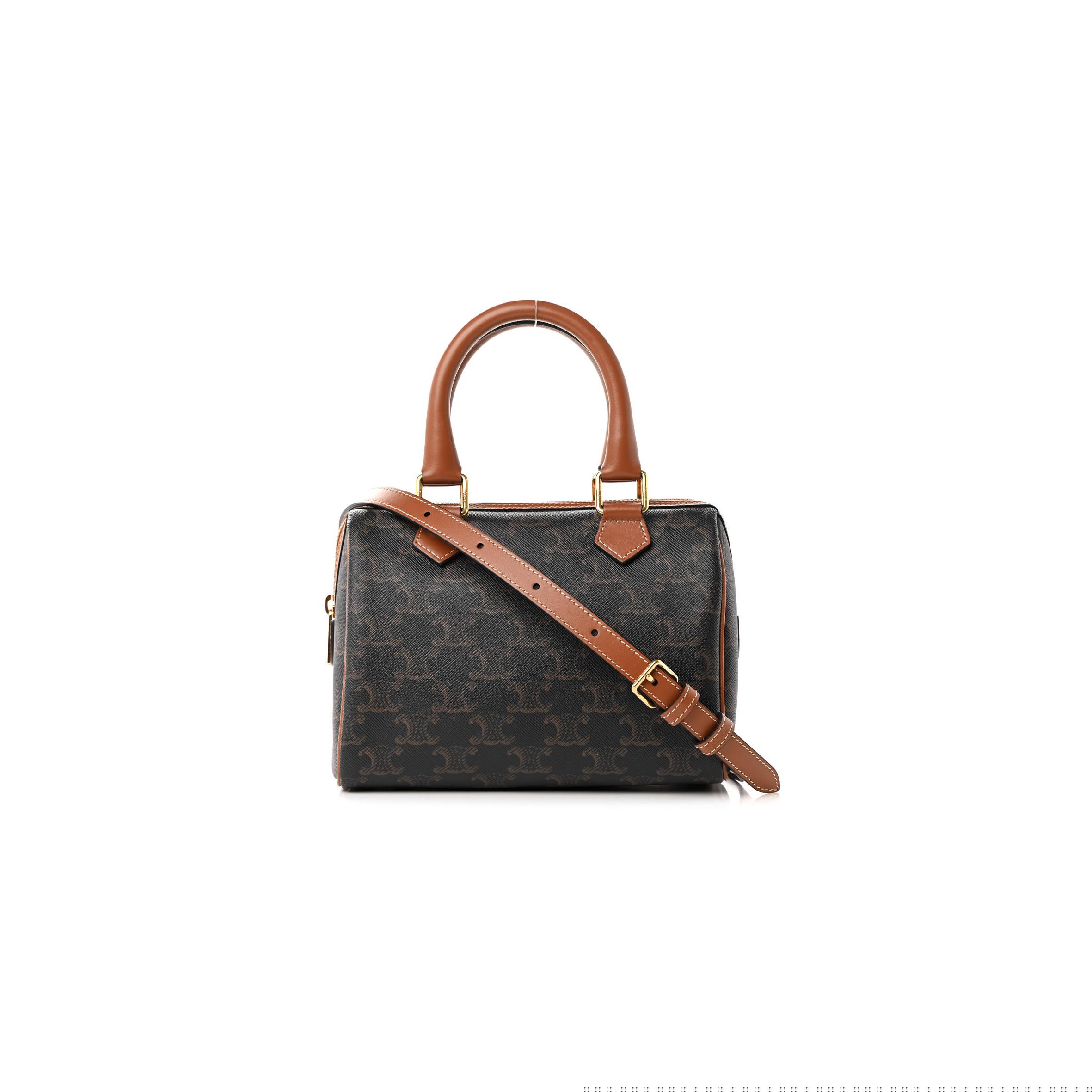 Ce**e triomphe canvas calfskin small boston bag tan (20*15*10cm)