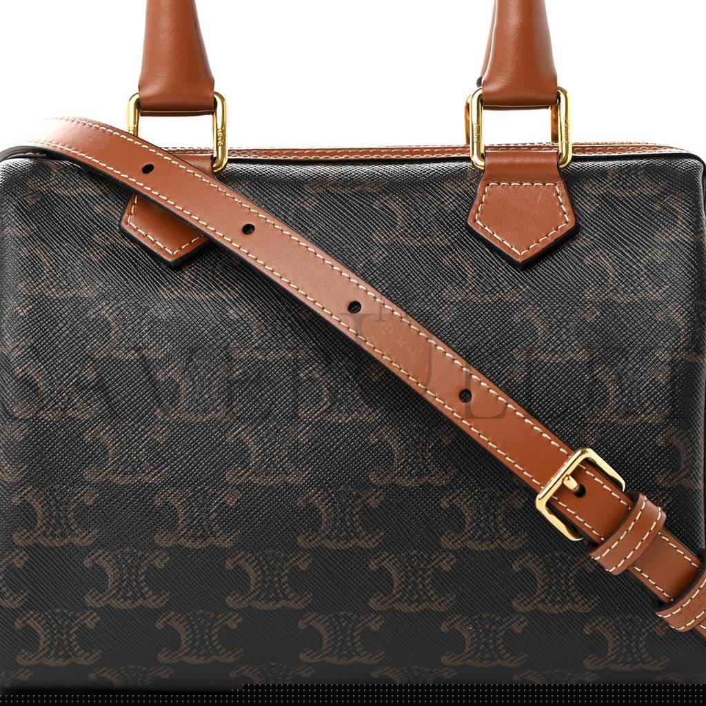 Ce**e triomphe canvas calfskin small boston bag tan (20*15*10cm)