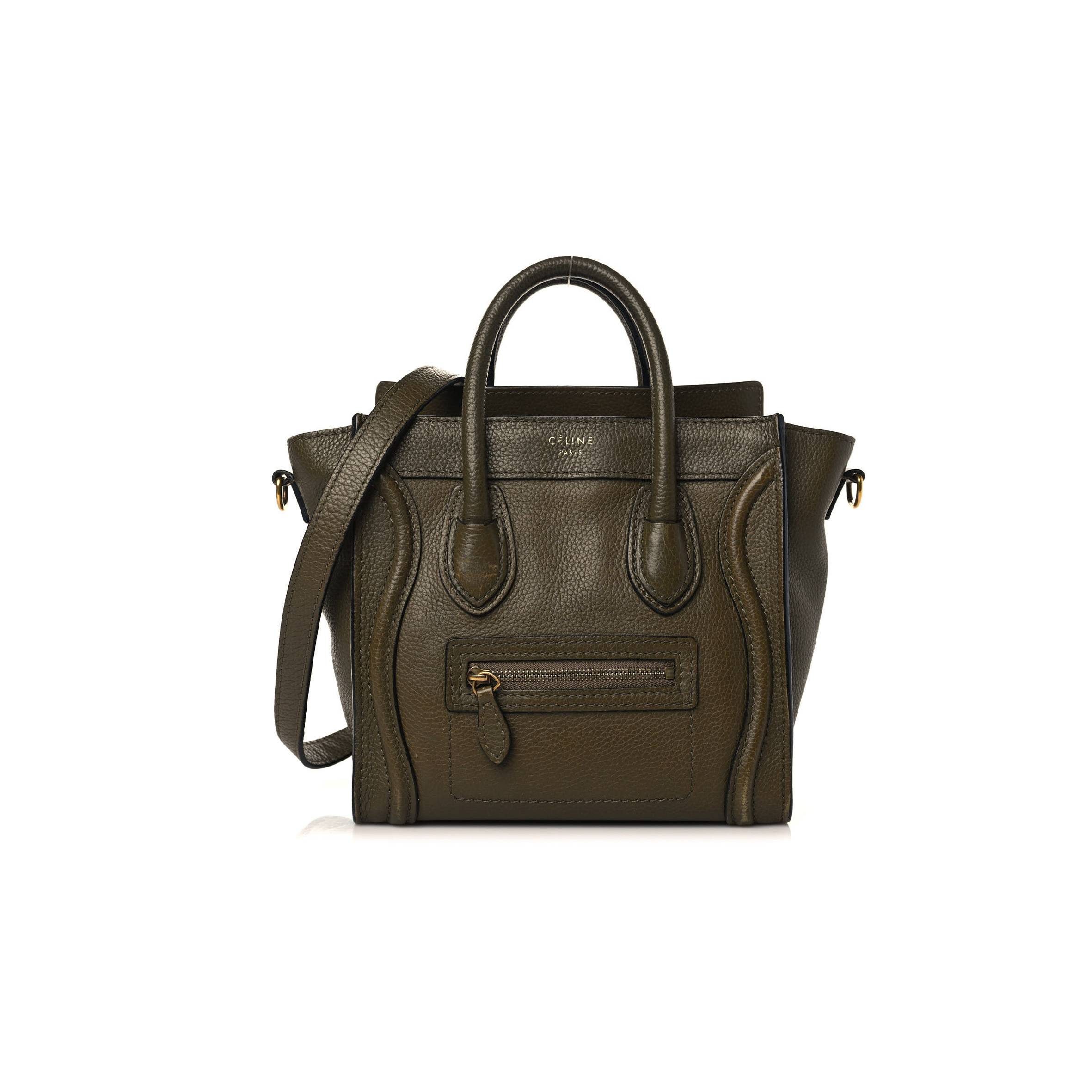 Ce**e drummed calfskin nano luggage dark olive (20*10*18cm)